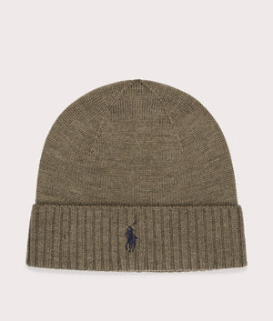 Signature Pony Wool Beanie in Light Cargo Olive Heather | Polo Ralph Lauren | EQVVS | Front shot 