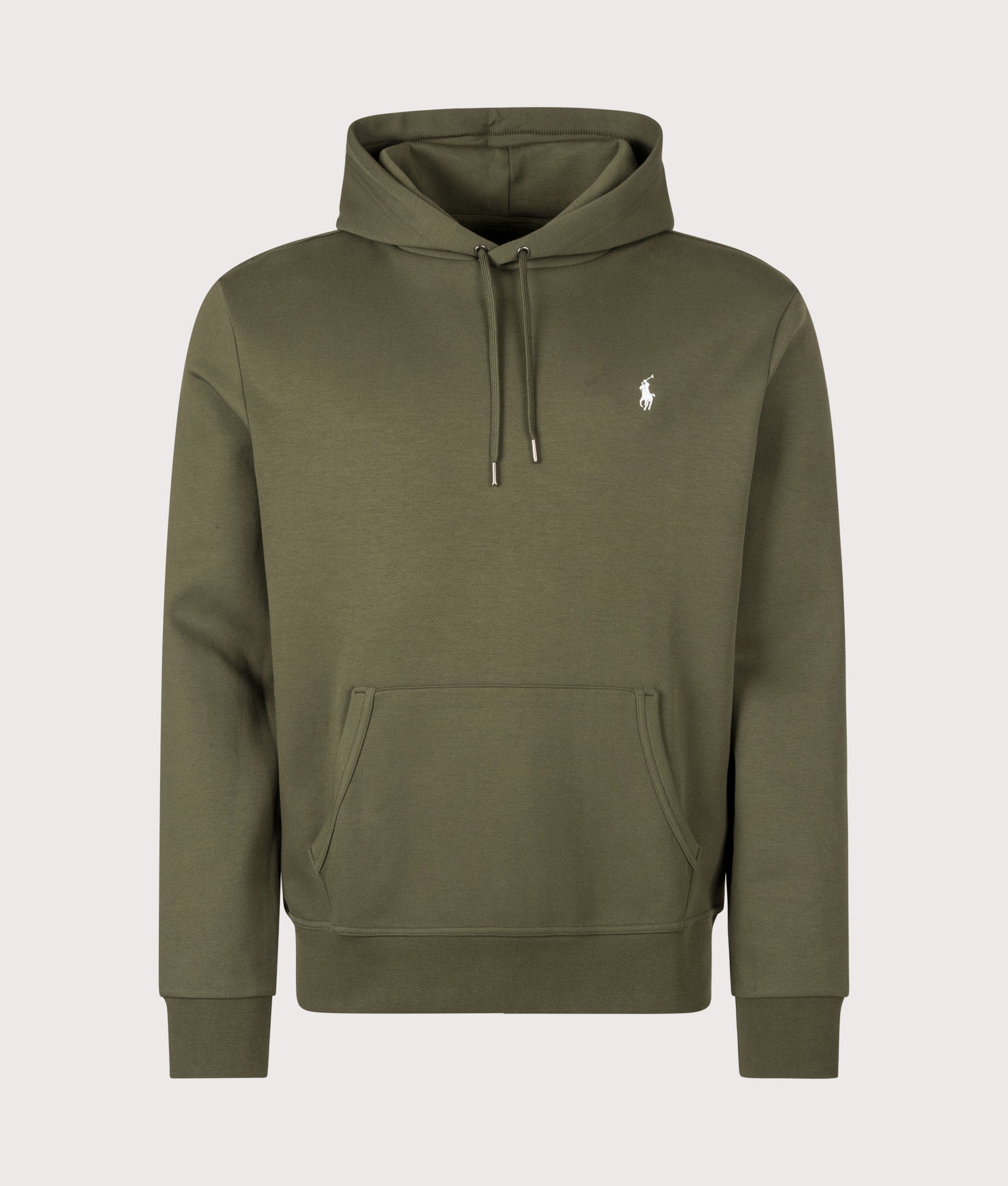 Polo Ralph Lauren Double Knit Hoodie in Company Olive at EQVVS Menswear. Front shot.