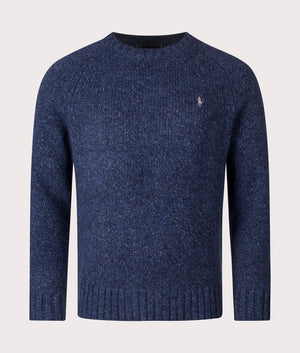 Polo Ralph Lauren Marled Knit Crew Neck Jumper in Ancient Navy Marl at EQVVS Menswear. Front Shot