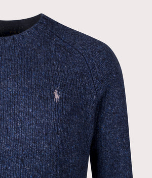 Polo Ralph Lauren Marled Knit Crew Neck Jumper in Ancient Navy Marl at EQVVS Menswear.Detail Shot