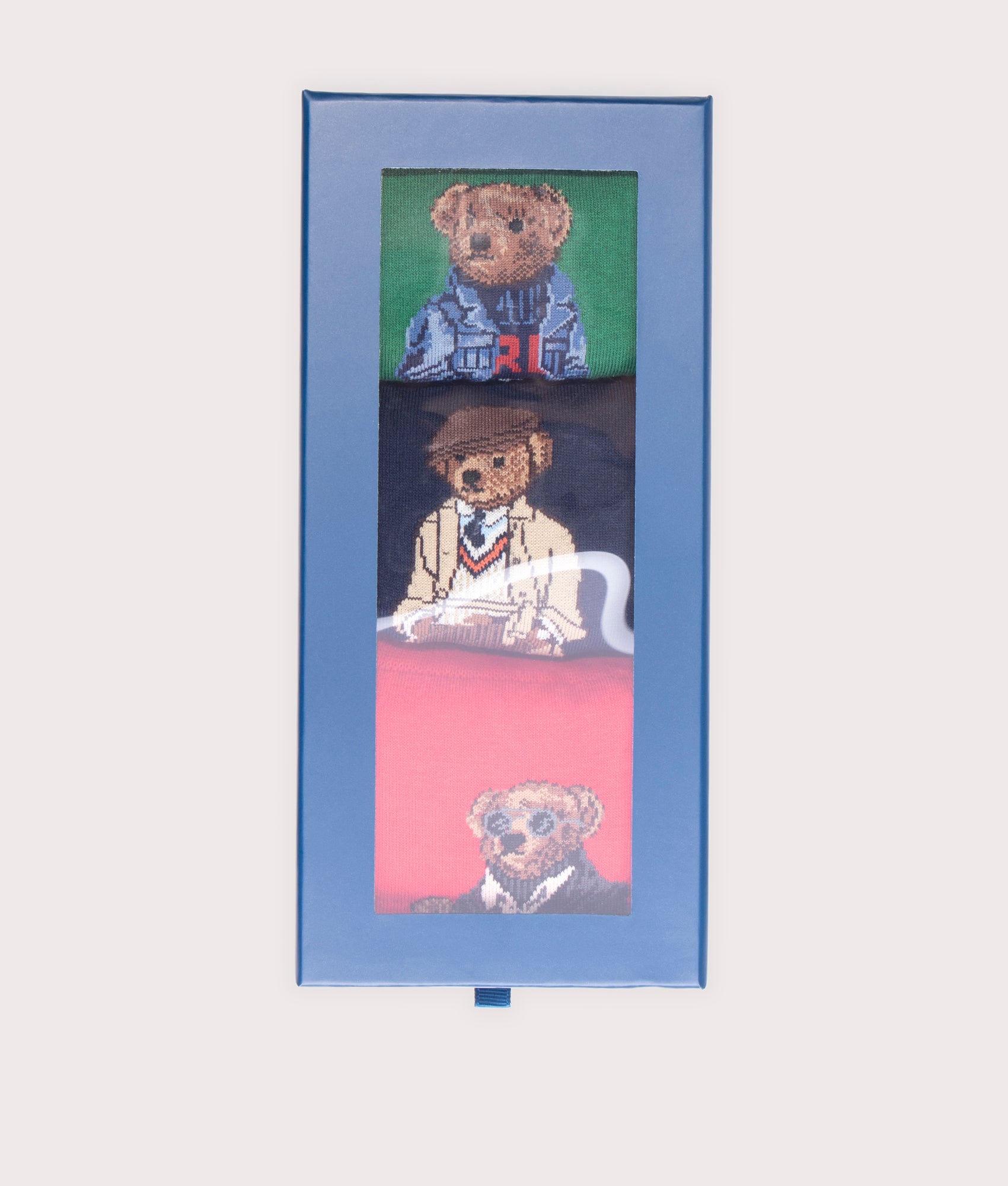 3 Pack of Polo Bear Crew Socks with Gift Box in Green/Navy/Red | Polo Ralph Lauren | EQVVS | Box shot 