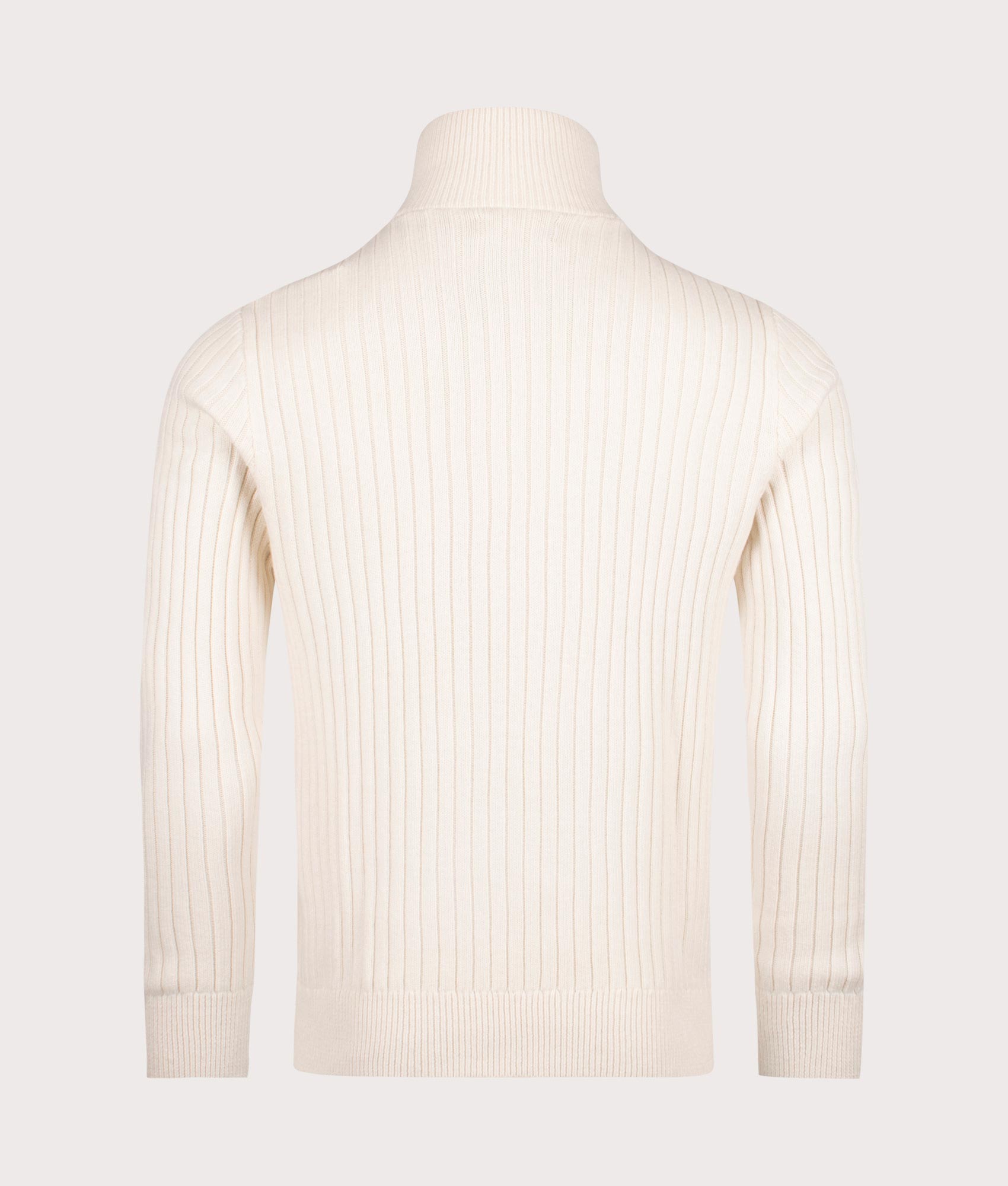 Rib Knit Wool Quarter Zip Sweatshirt in Andover Cream. Wool Cotton blend |  Polo Ralph Lauren  | Shot at EQVVS | Back shot 