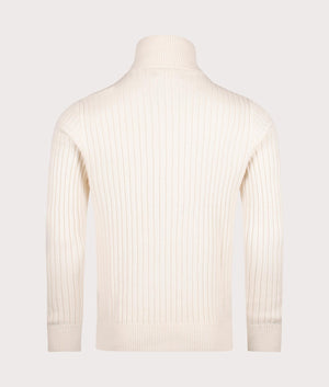 Rib Knit Wool Quarter Zip Sweatshirt in Andover Cream. Wool Cotton blend |  Polo Ralph Lauren  | Shot at EQVVS | Back shot 