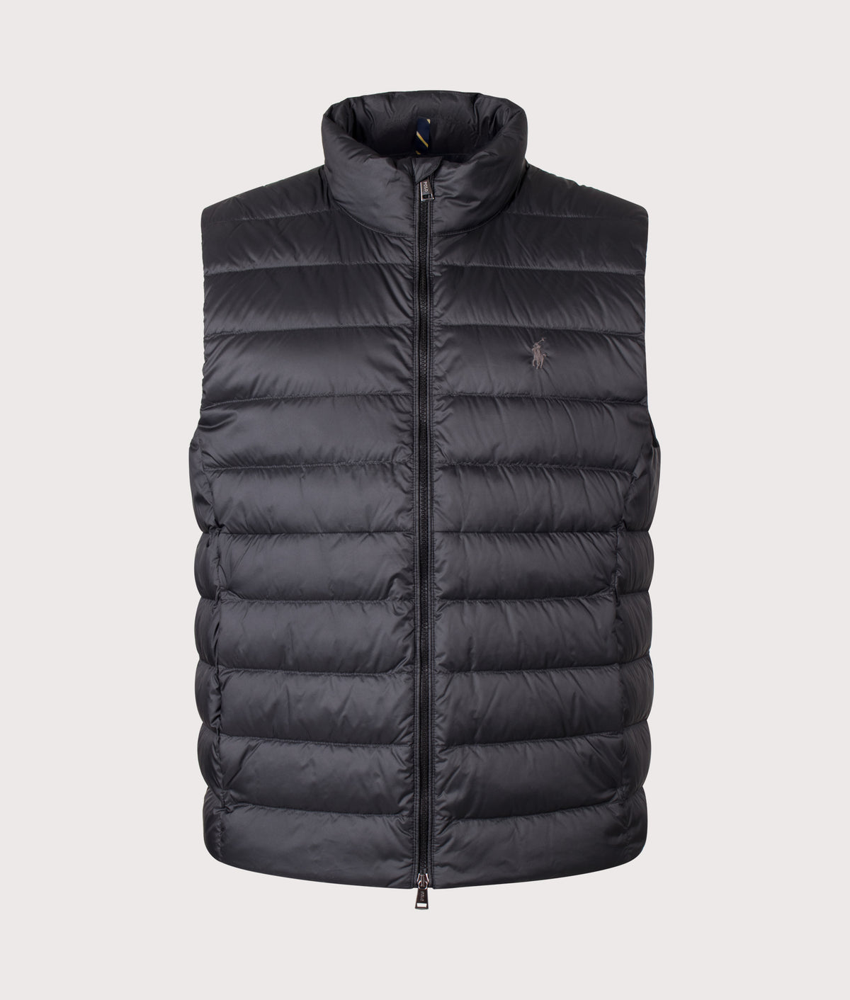 Polo Ralph Lauren The Colden Packable Down Vest in Polo Black at EQVVS Menswear. Front shot.