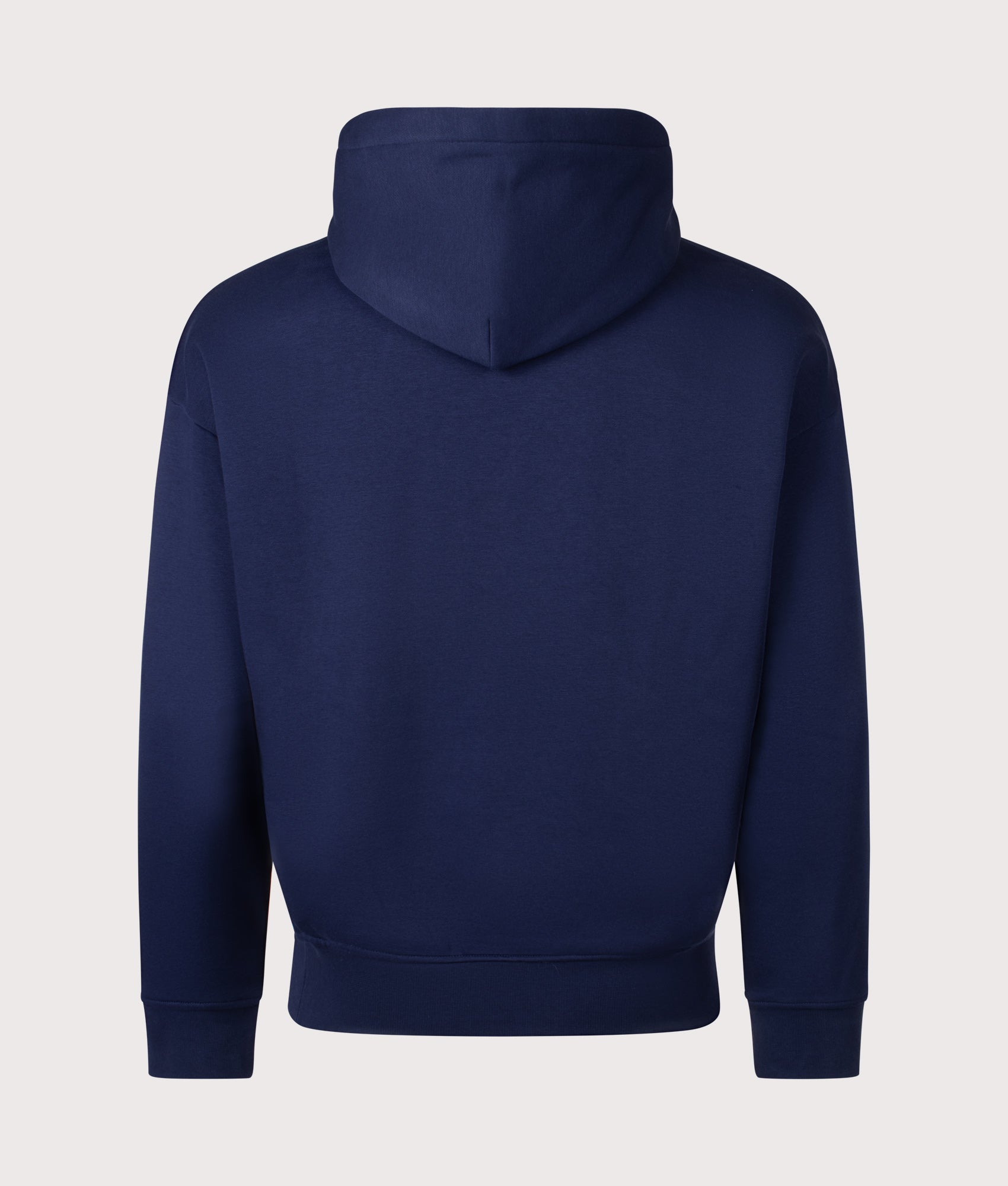 Polo Ralph Lauren Relaxed Fit Polo Sport Flag Logo Hoodie in Cruise Navy and White at EQVVS Menswear. Back shot.