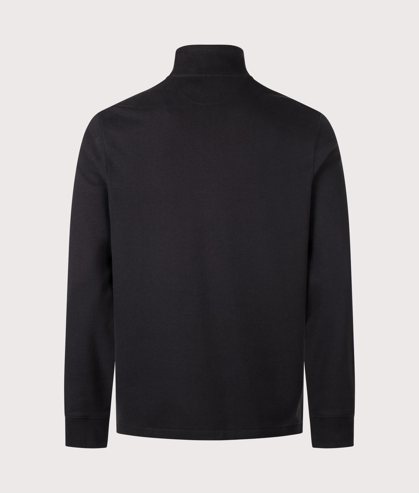 Polo Ralph Lauren Loose Fit Estate-Rib Quarter Zip Knit Jumper in Polo Black at EQVVS Menswear. Back shot.
