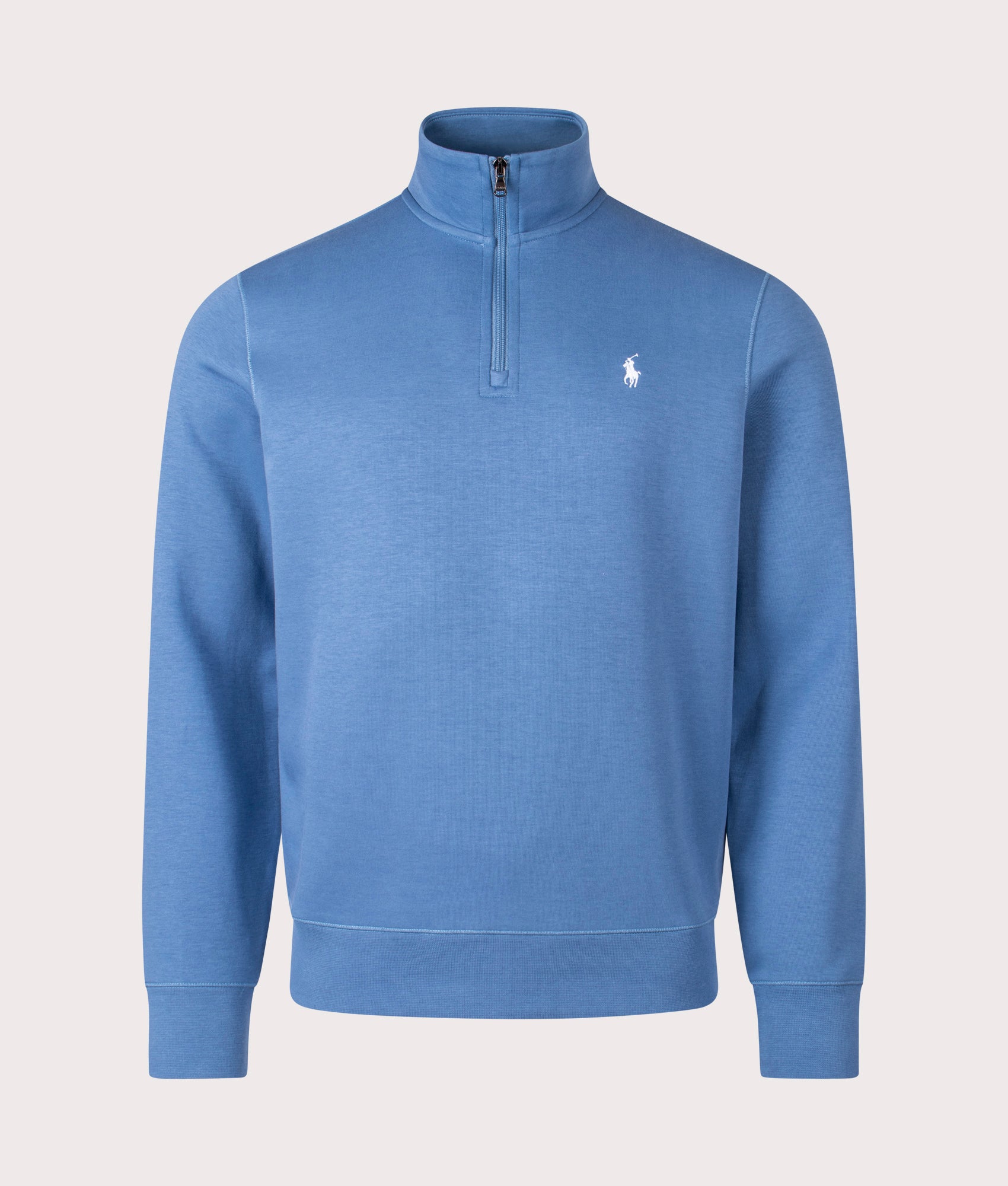Double Knit Quarter Zip Sweatshirt in Delta Blue | Polo Ralph Lauren | EQVVS | Front shot 