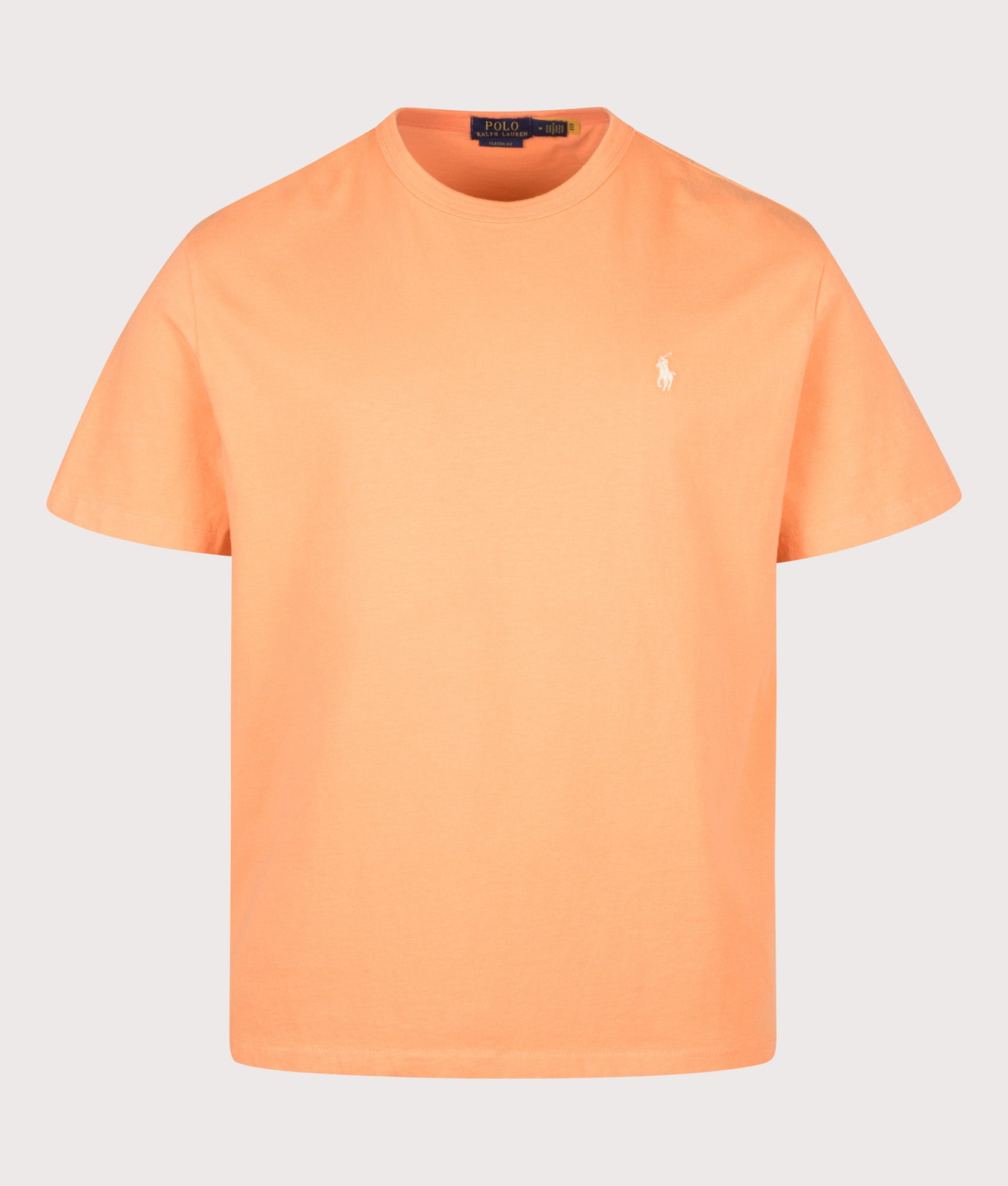 Polo Ralph Lauren Classic Fit Jersey Crewneck T-Shirt in Pompano Orange at EQVVS Menswear. Front shot.