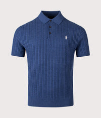 Cable Knit Polo Shirt: 001 Rustic Navy Heather 