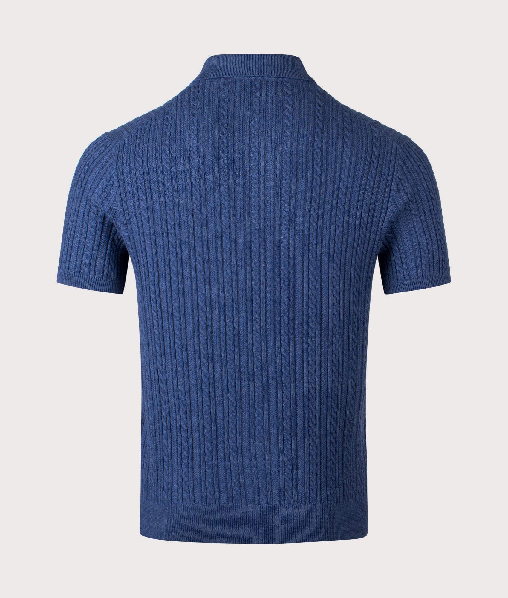 Polo Ralph Lauren Cable Knit Polo Shirt in Rustic Navy Heather at EQVVS Menswear. Back shot.
