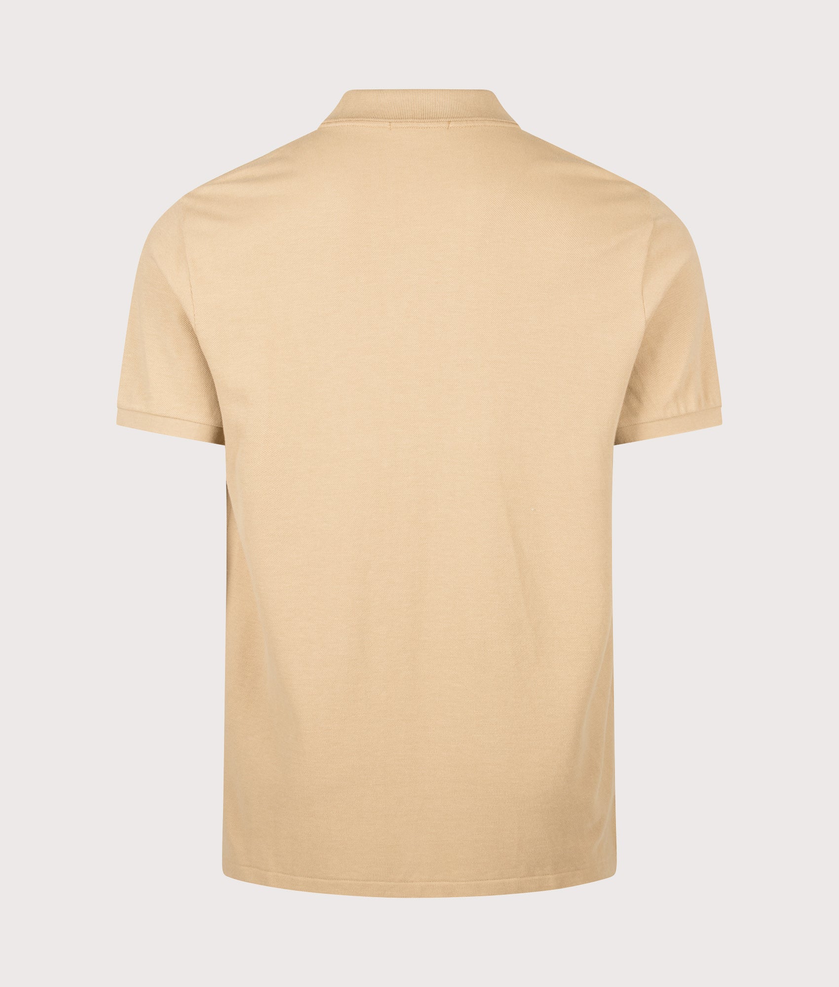 Polo Ralph Lauren Custom Slim Fit Mesh Polo Shirt in Vintage Khaki at EQVVS Menswear. Back shot.