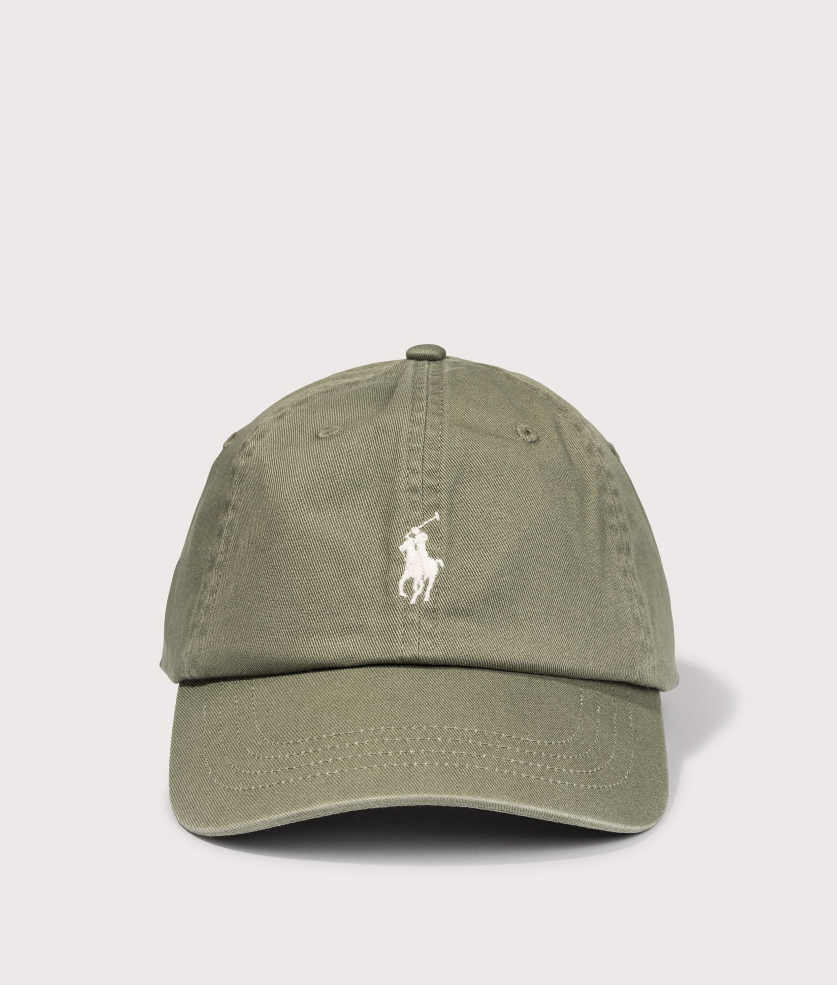 Polo Ralph Lauren Iconic Cotton Chino Ball Cap in Garden Trail and Cream PP at EQVVS Menswear. Front shot.