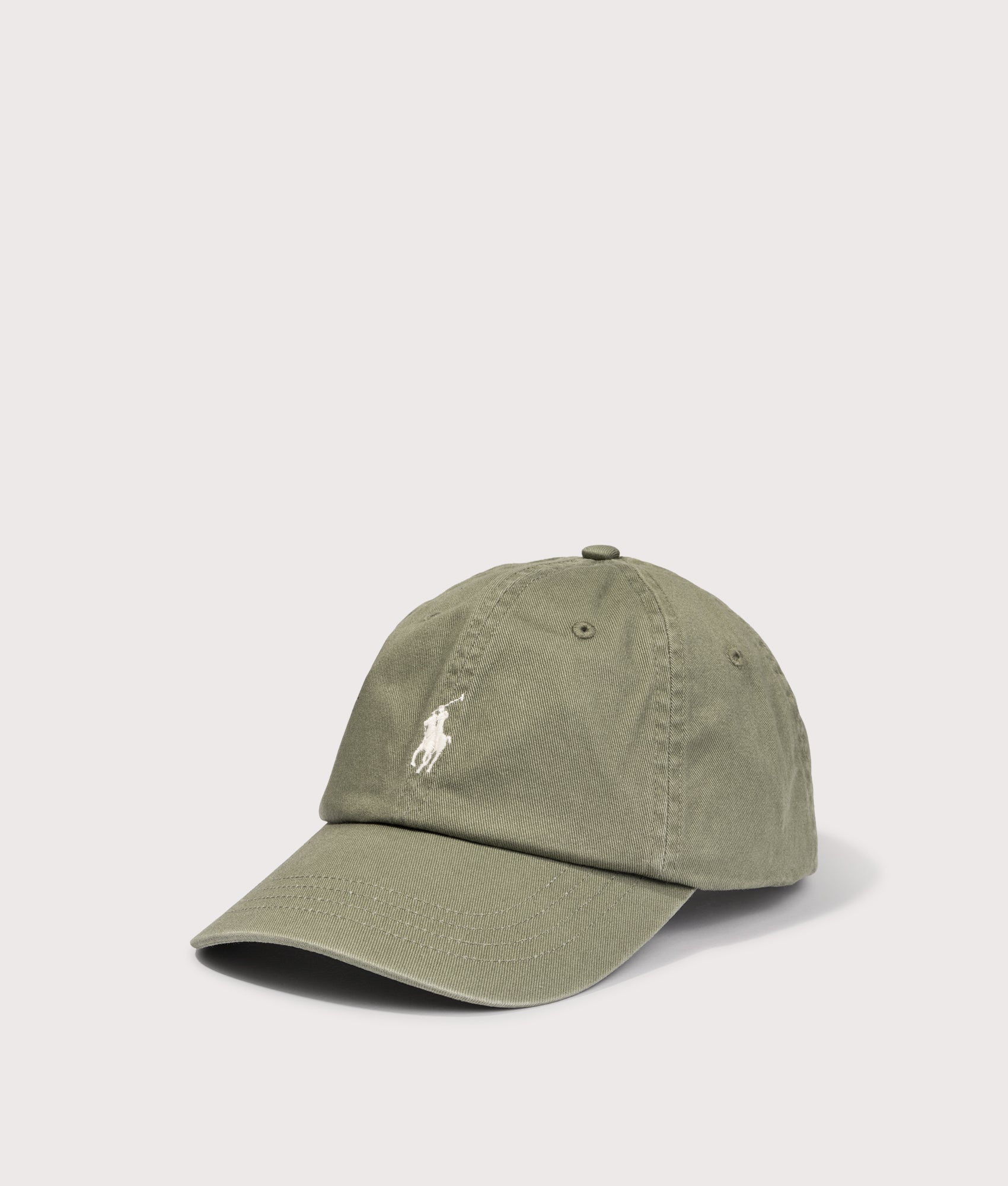 Polo Ralph Lauren Iconic Cotton Chino Ball Cap in Garden Trail and Cream PP at EQVVS Menswear. Angled front shot. 