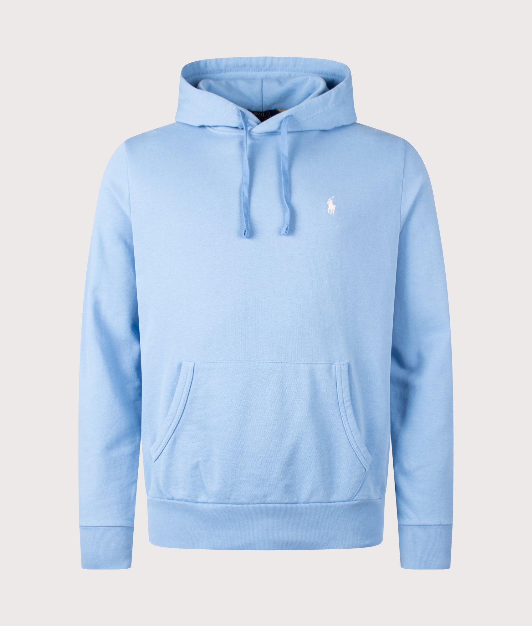 Polo Ralph Lauren Loopback Fleece Hoodie in Bristol Blue at EQVVS Menswear. Front shot.