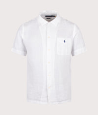 Classic Fit Short Sleeve Linen Camp Shirt: 504 White 