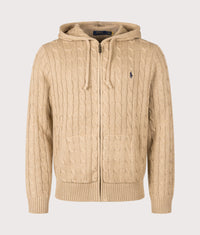 Regular Fit Zip Through Cable Knit: 001 Camel Melange 