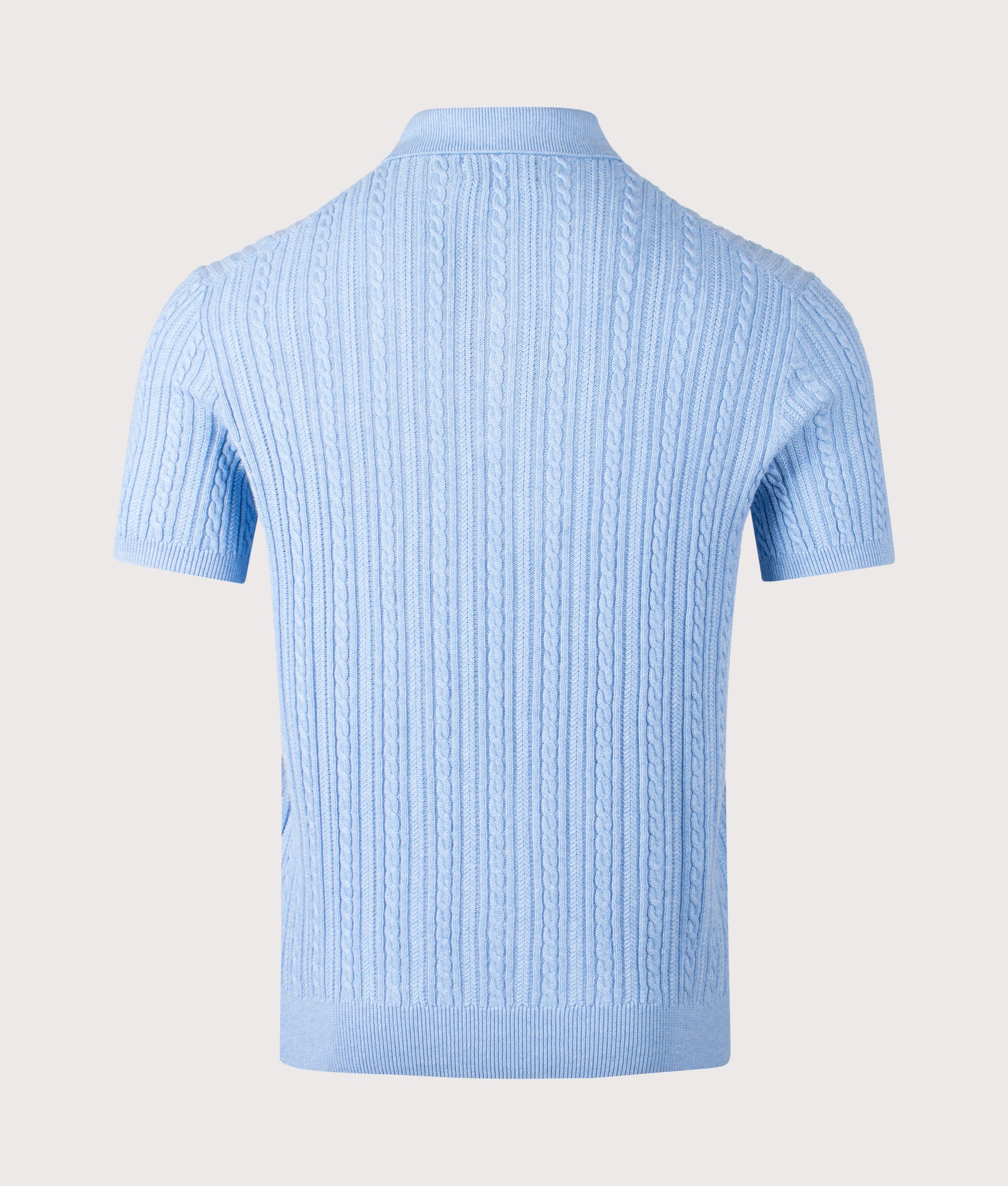 Polo Ralph Lauren Cable Knit Polo Shirt  in Light Boleite Blue Heather at EQVVS Menswear. Back shot.