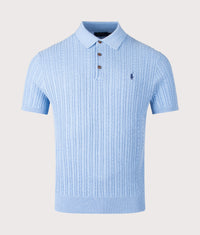 Cable Knit Polo Shirt: 004 Light Boleite Blue Heather 