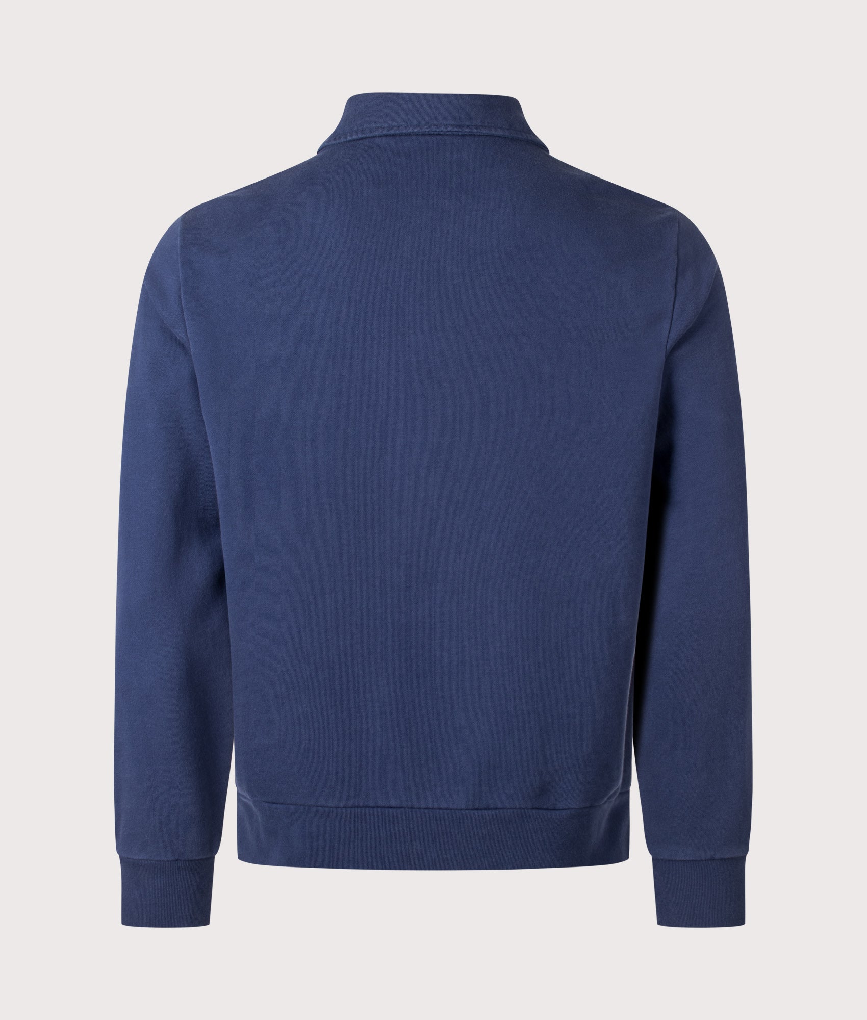 Polo Ralph Lauren Loopback Quarter Zip Sweatshirt in Cruise Navy at EQVVS Menswear. Back shot.