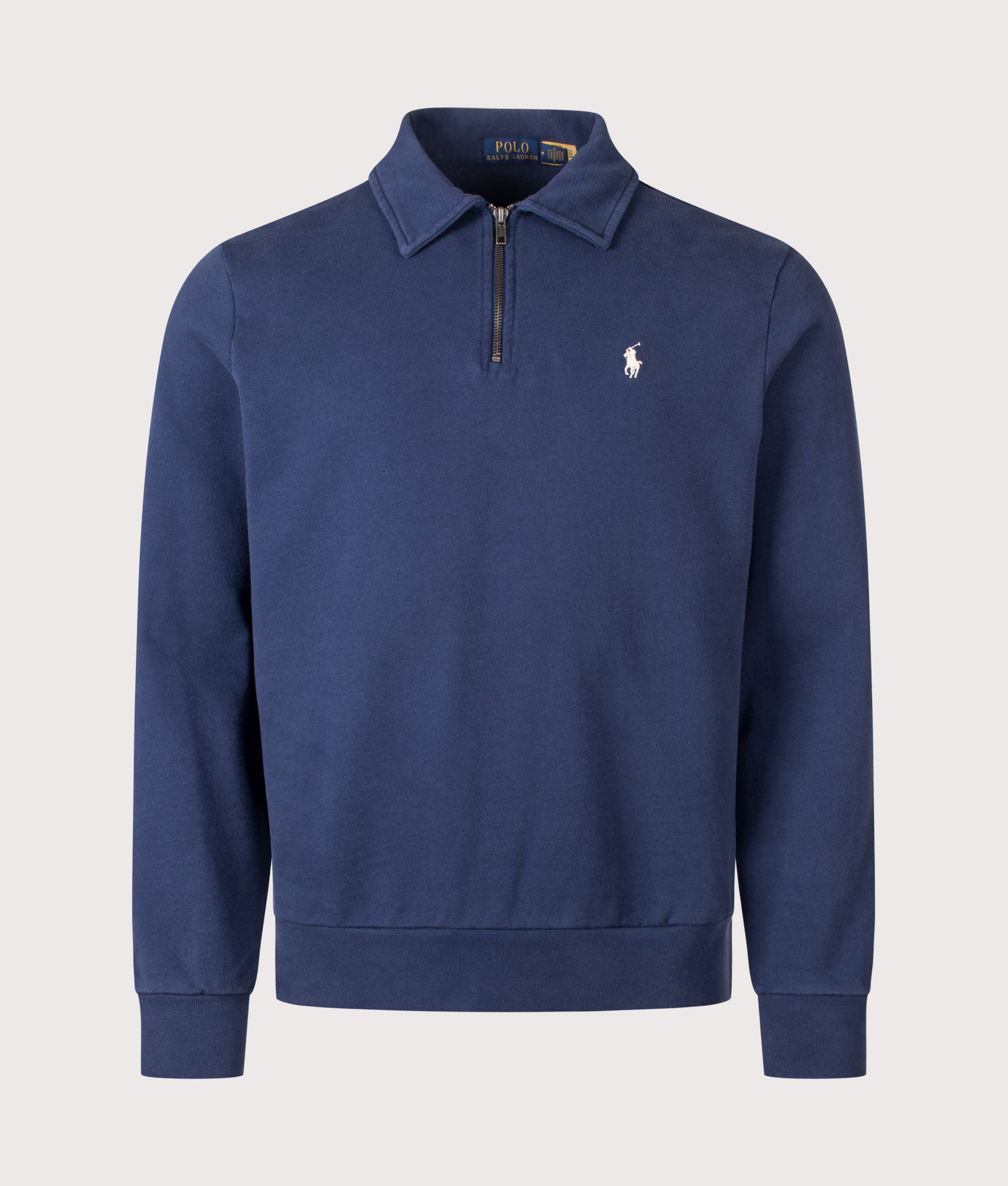 Polo Ralph Lauren Loopback Quarter Zip Sweatshirt in Cruise Navy at EQVVS Menswear. Front shot