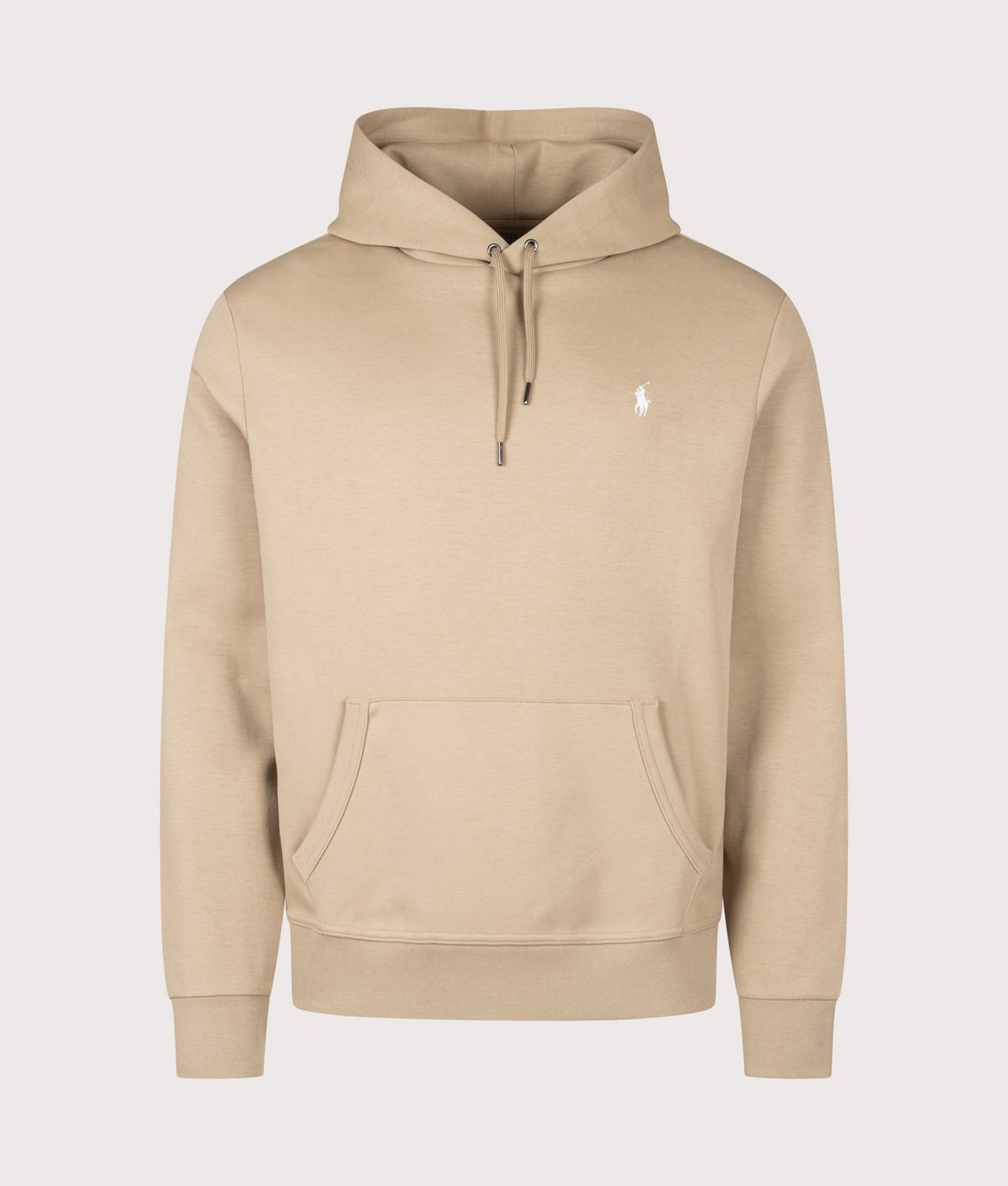 Polo Ralph Lauren Double Knit Hoodie in Vintage Khaki at EQVVS Menswear. Front shot.