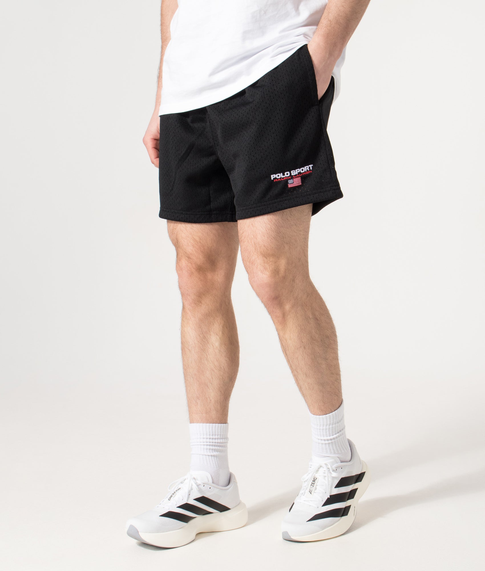 Polo Ralph Lauren Performance Mesh Sweat Shorts in Polo Black at EQVVS Menswear. Front shot.