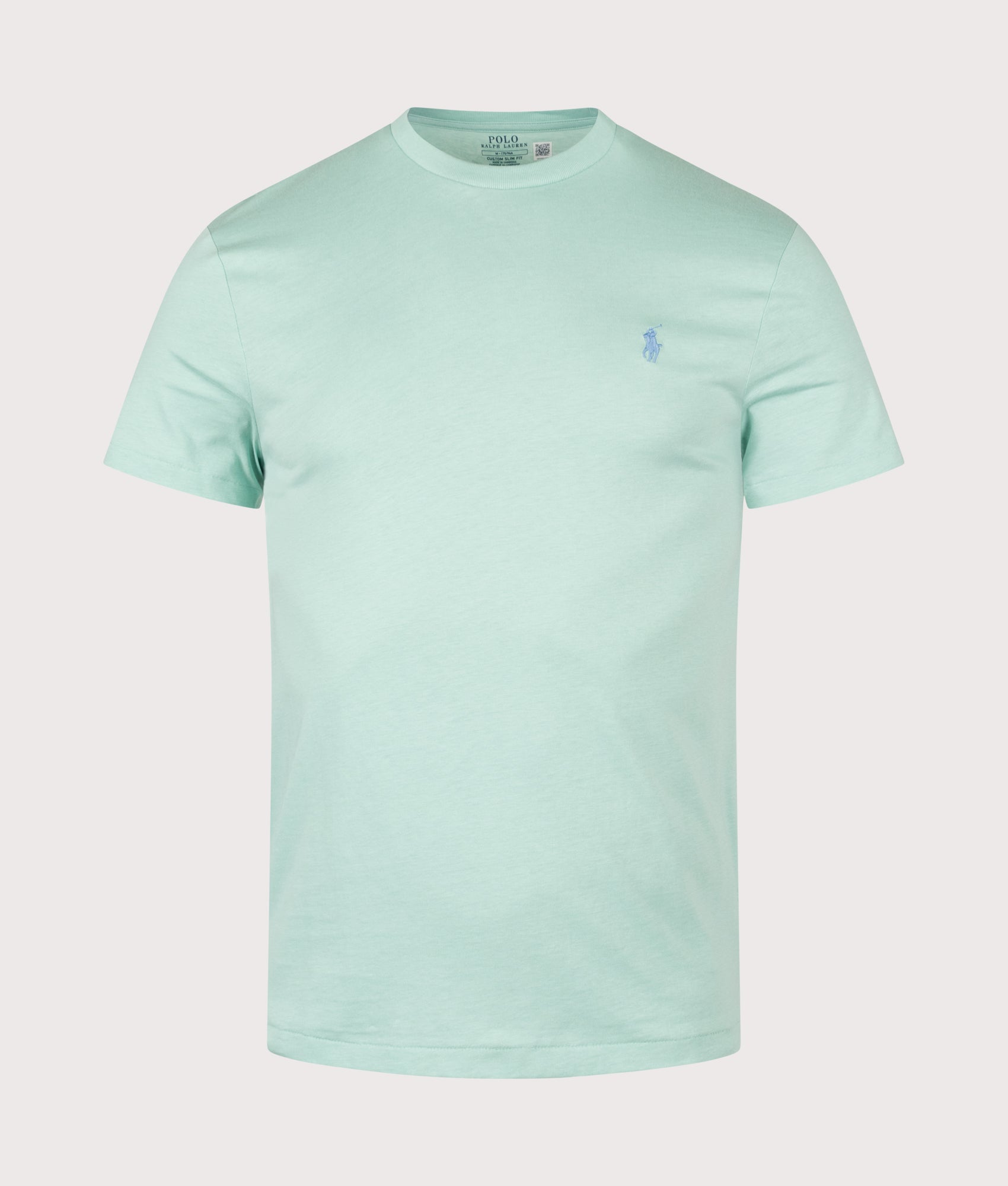 Polo Ralph Lauren Custom Slim Fit Jersey Crewneck T-Shirt in Celadon at EQVVS Menswear. Front shot.