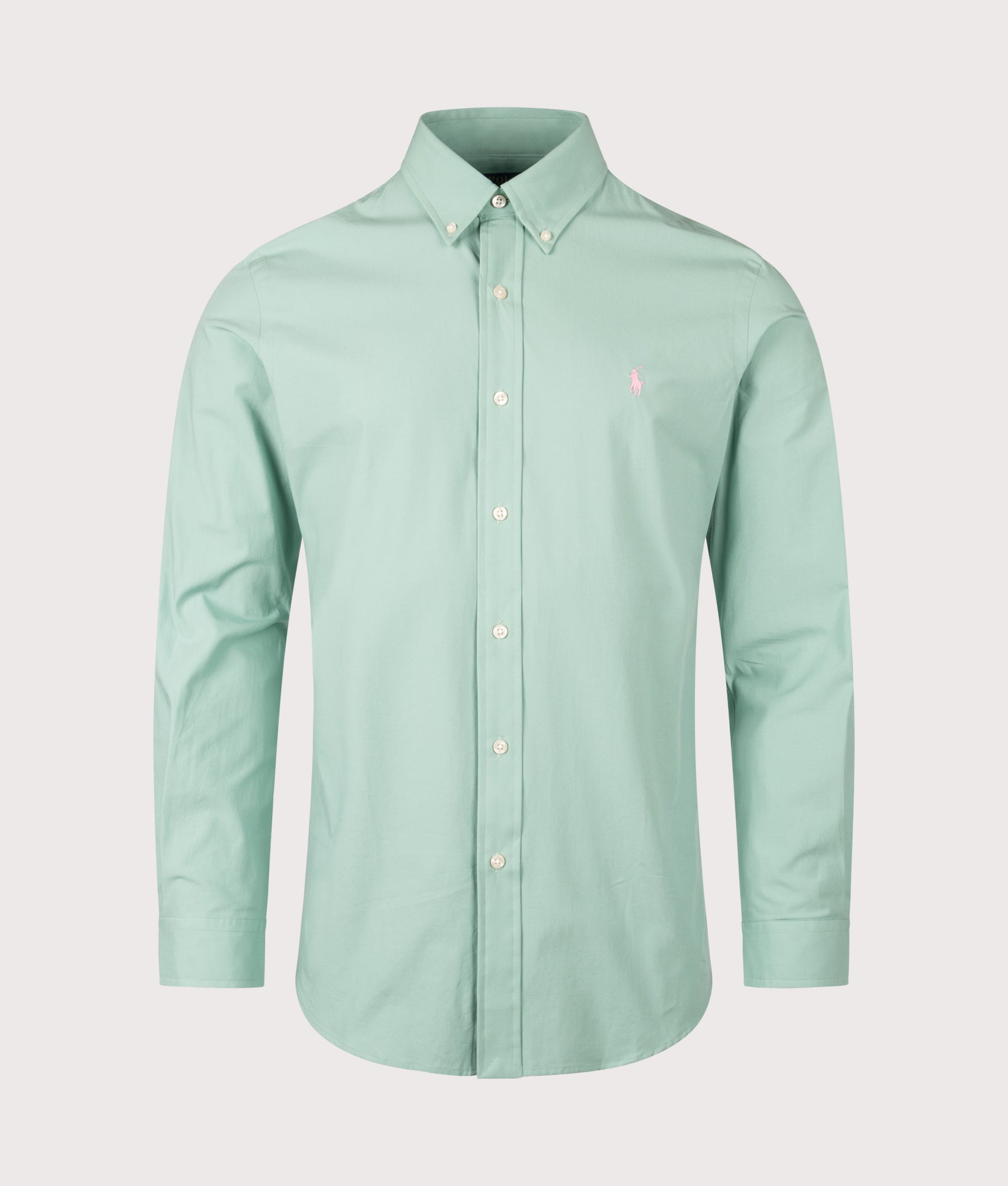 Polo Ralph Lauren Custom Fit Stretch Poplin Shirt in Essex Green at EQVVS Menswear. Front shot.