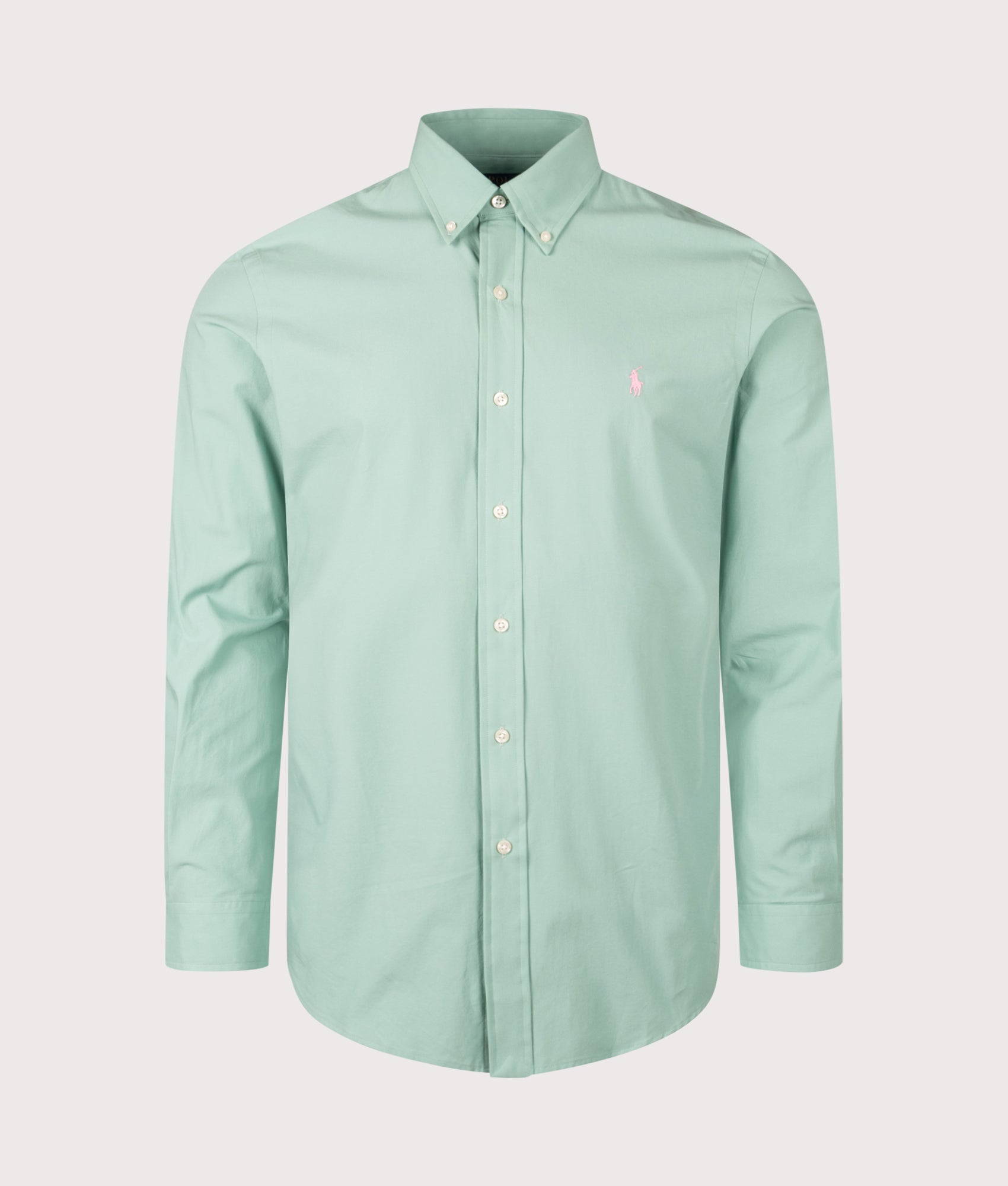 Polo Ralph Lauren Custom Fit Stretch Poplin Shirt in Essex Green at EQVVS Menswear. Front shot.