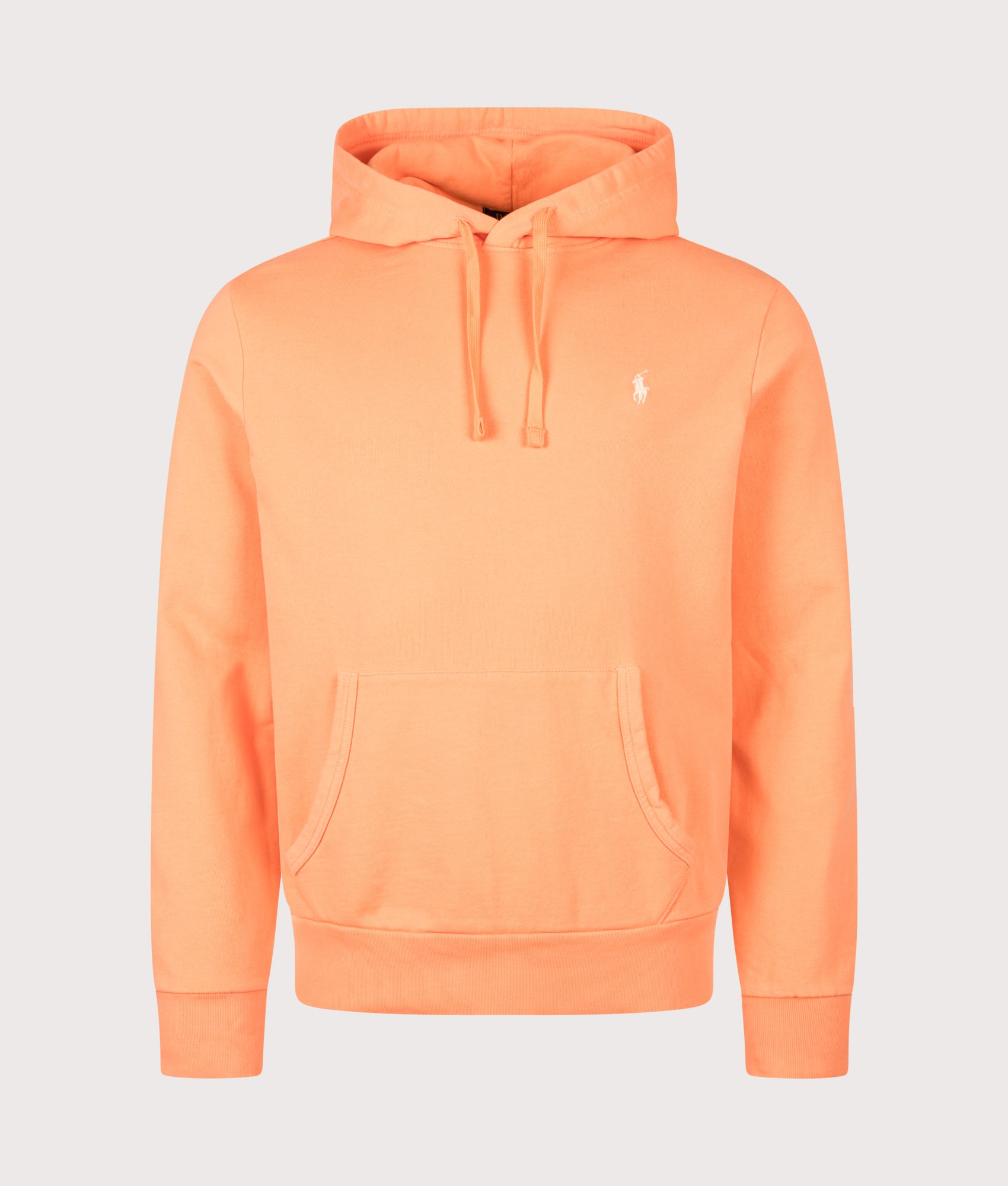 Loopback Fleece Hoodie in Pompano Orange by Polo Ralph Lauren. Shot by EQVVS. Front shot.