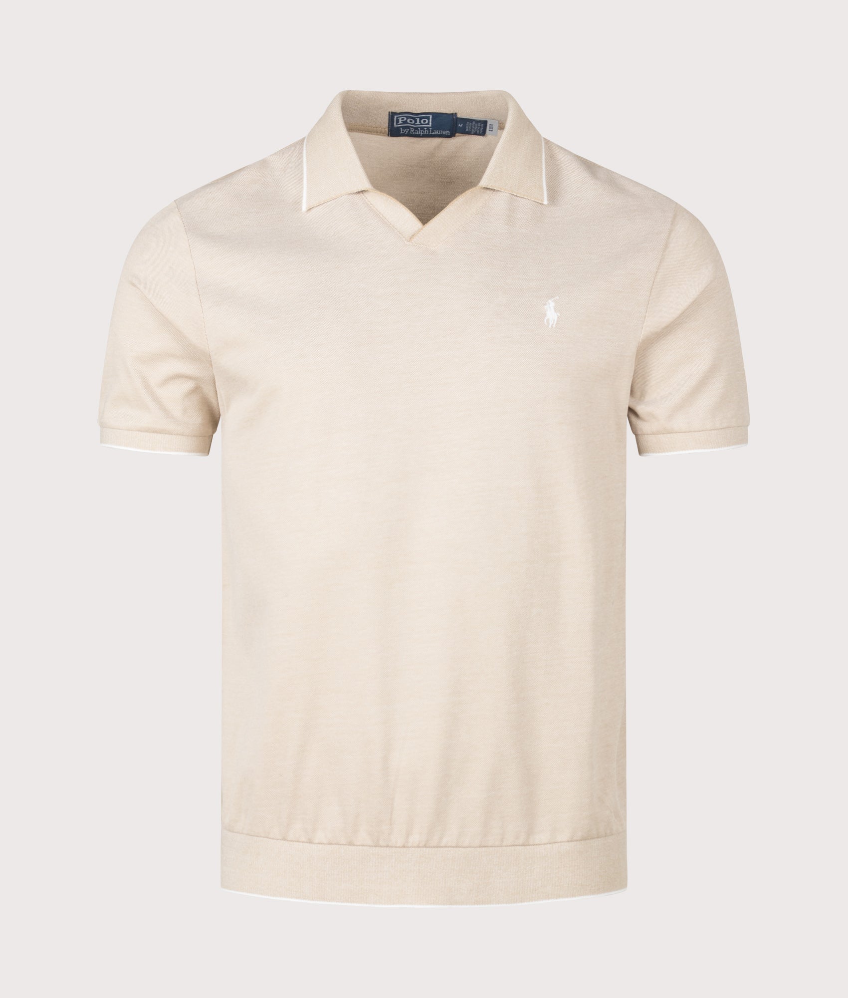 Jacquard Mesh Polo Shirt in Coastal by Beige by Polo Ralph Lauren. Shot by EQVVS. Front shot.