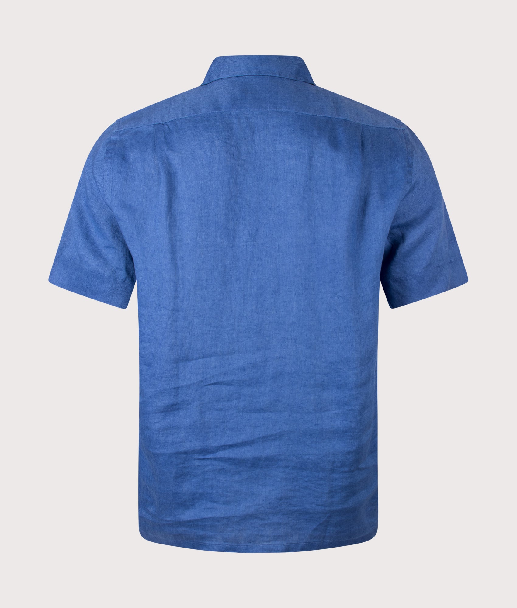 Polo Ralph Lauren Classic Fit Short Sleeve Linen Camp Shirt in Dusty Azure at EQVVS Menswear. Back shot.