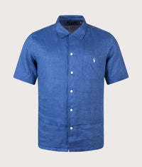 Classic Fit Short Sleeve Linen Camp Shirt: 503 Dusty Azure 