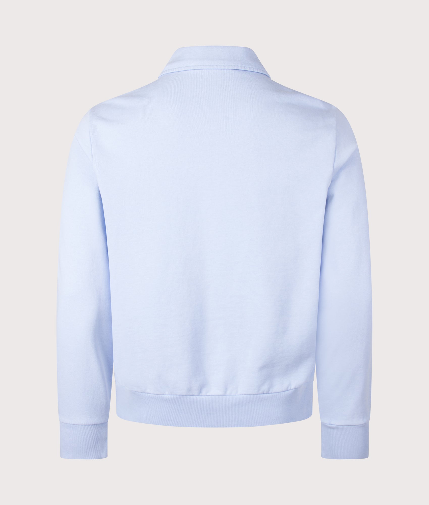 Polo Ralph Lauren Loopback Quarter Zip Sweatshirt in Pebble Blue at EQVVS Menswear. Back shot.