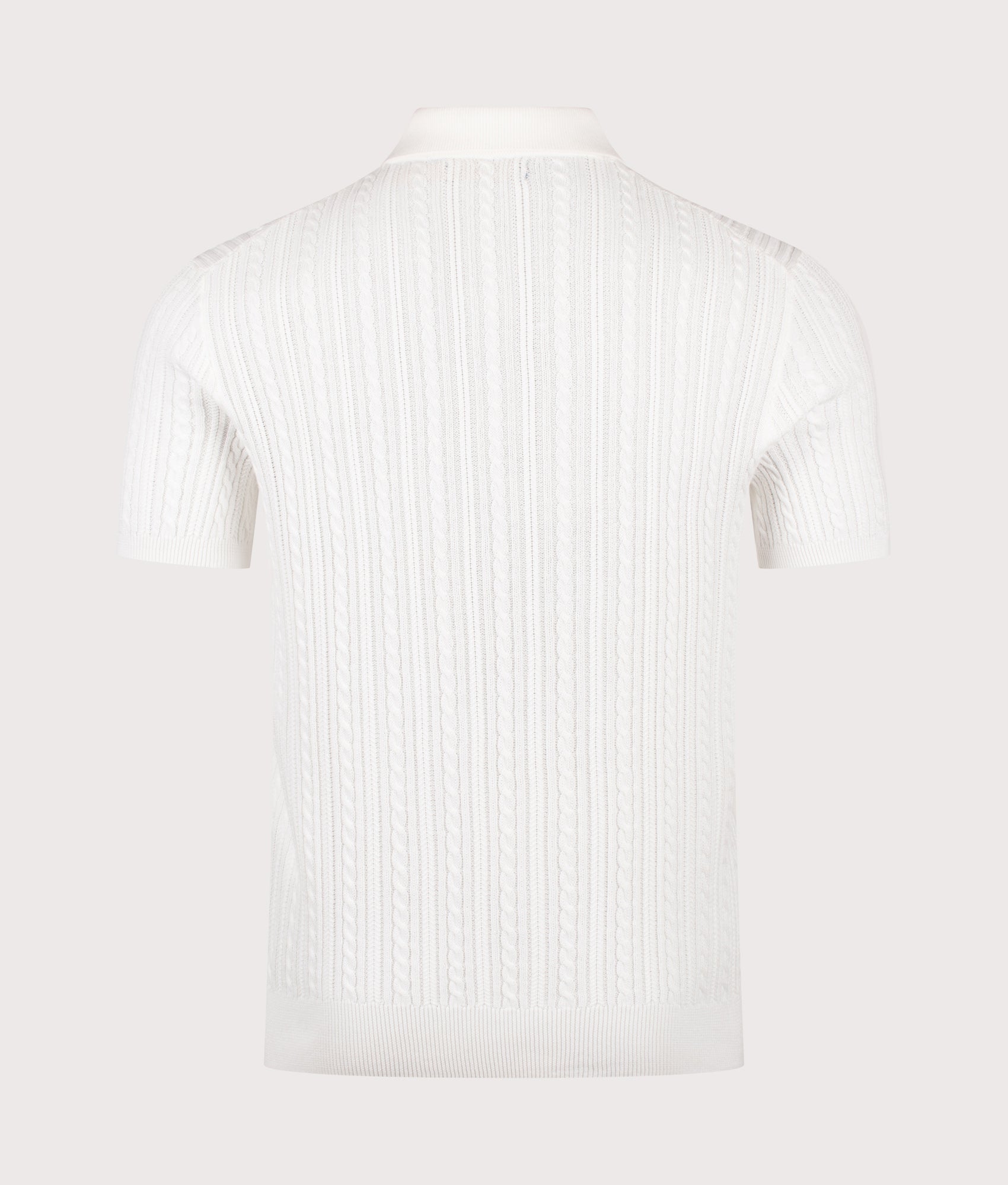 Cable Knit Polo Shirt in Deckwash White by Polo Ralph Lauren. Shot by EQVVS. Back shot.
