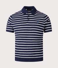 Striped Polo Collar Knit: 002 Bright Navy Combo 