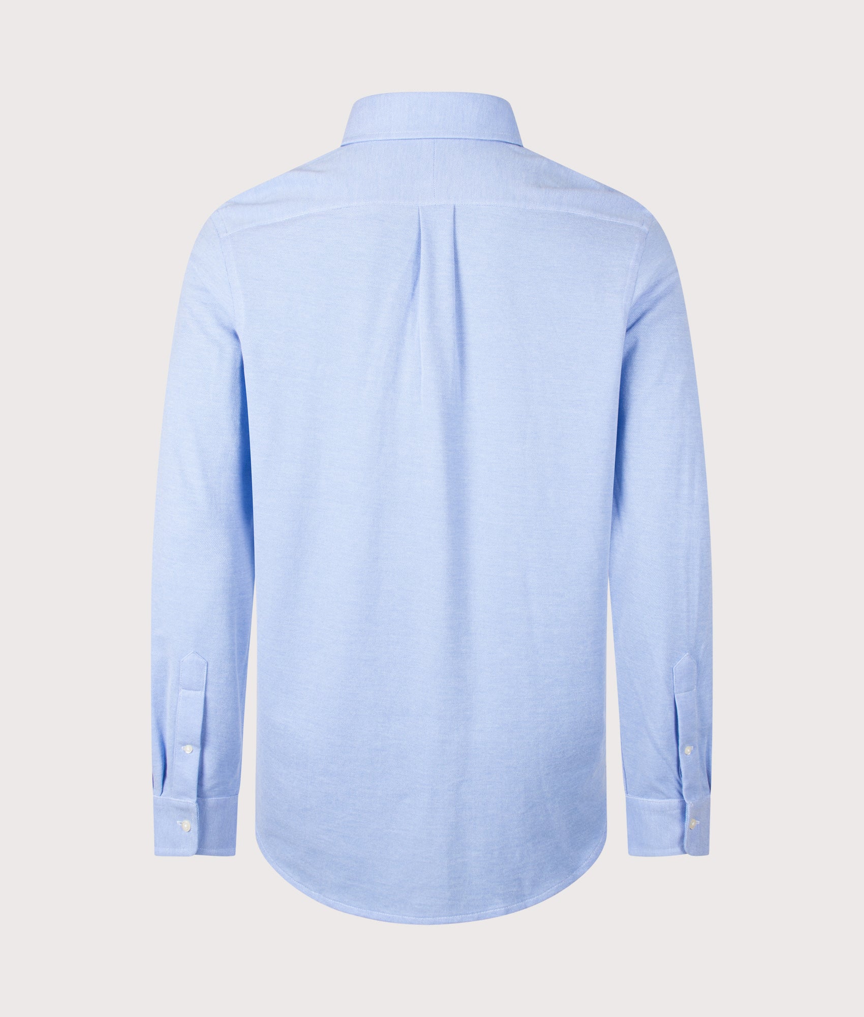 Polo Ralph Lauren Regular Fit Knit Oxford Mesh Shirt in Harbor Island Blue at EQVVS Menswear. Back shot.