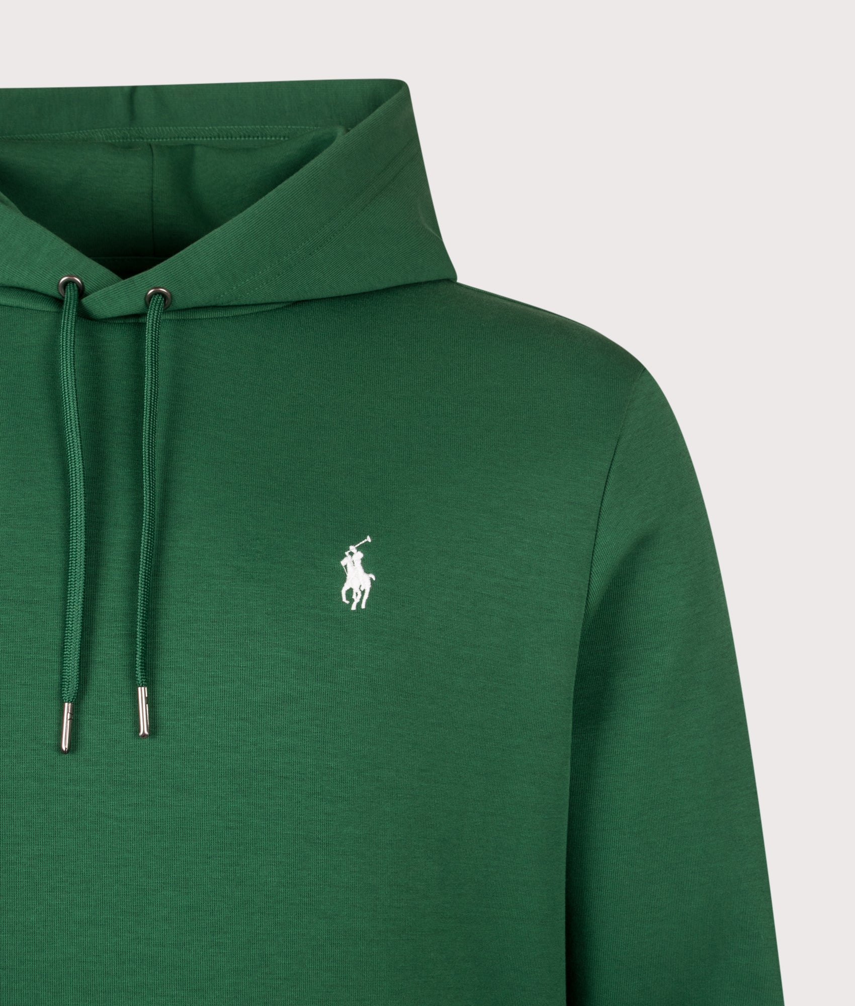 Polo Ralph Lauren Double Knit Hoodie in  New Forest at EQVVS Menswear. Detail shot.