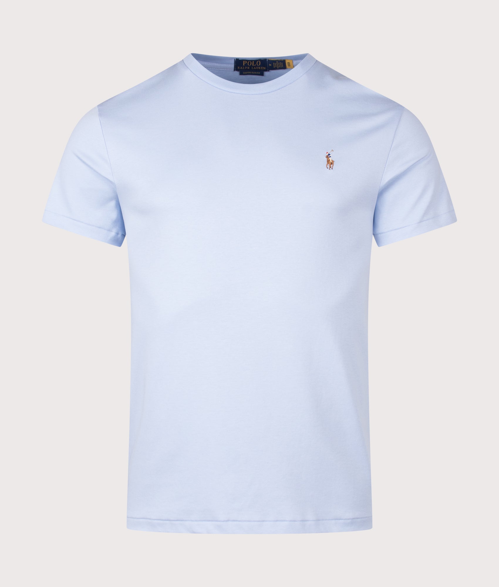 Polo Ralph Lauren Custom Slim Fit Pima T-Shirt in Pebble Blue at EQVVS Menswear. Front shot.