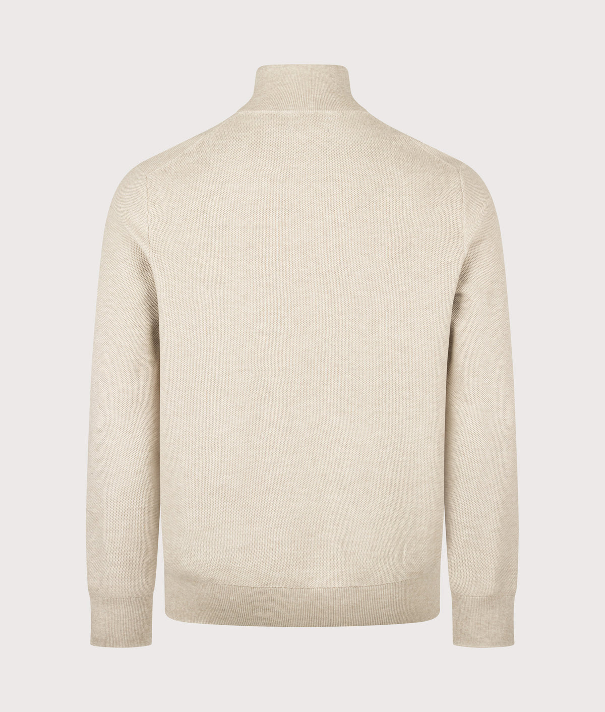 Polo Ralph Lauren Regular Fit Quarter Zip Cotton Mesh Knitted Jumper in Light Walnut Brown Heather at EQVVS Menswear. Back shot.