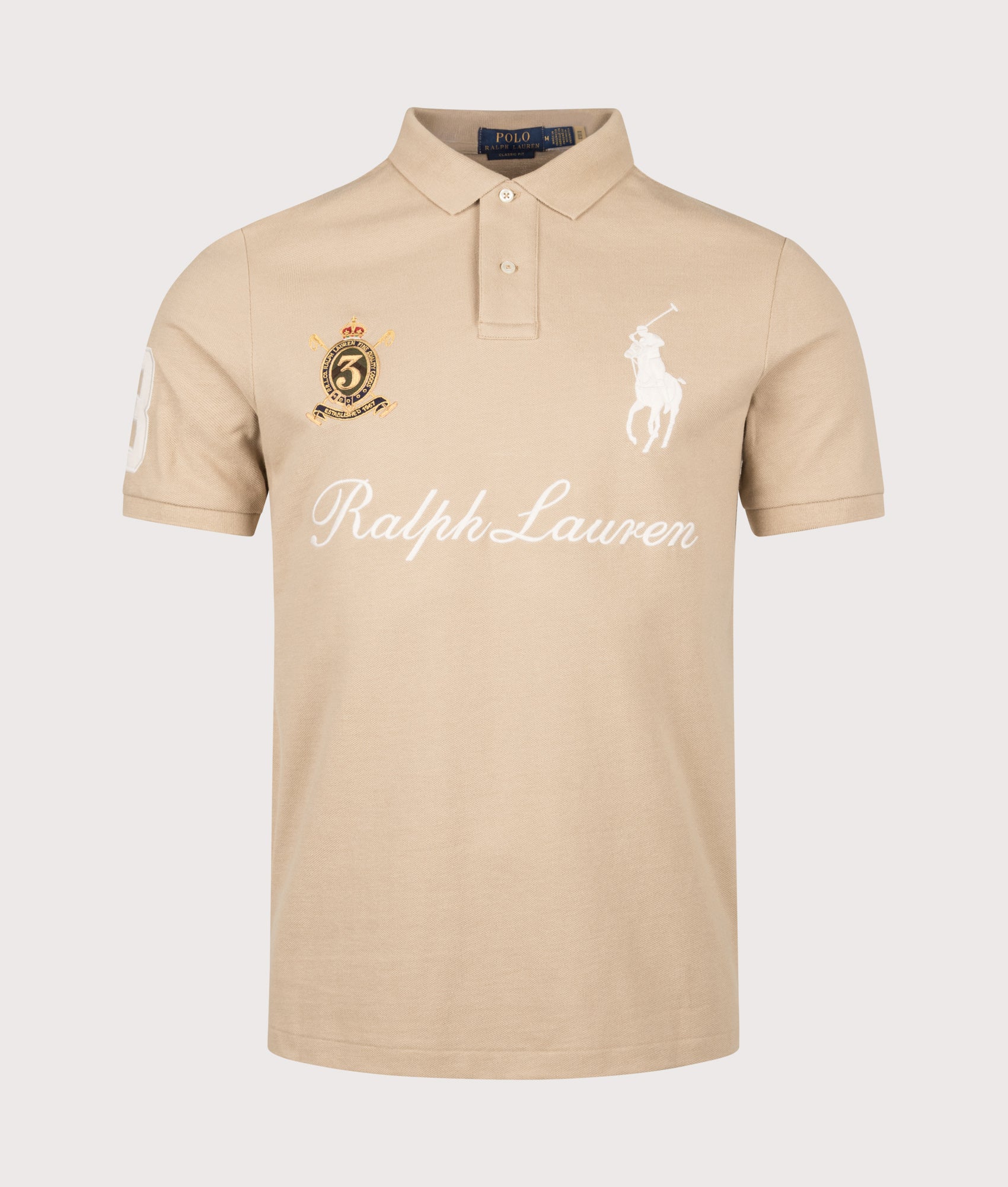 Polo Ralph Lauren Classic Fit Big Pony Mesh Polo Shirt in Vintage Khaki at EQVVS Menswear. Front shot.