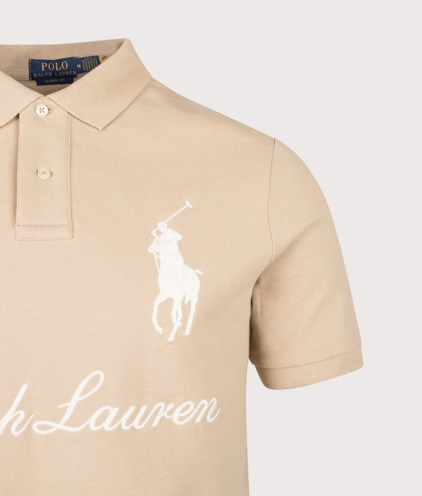 Polo Ralph Lauren Classic Fit Big Pony Mesh Polo Shirt in Vintage Khaki at EQVVS Menswear. Second detail shot.