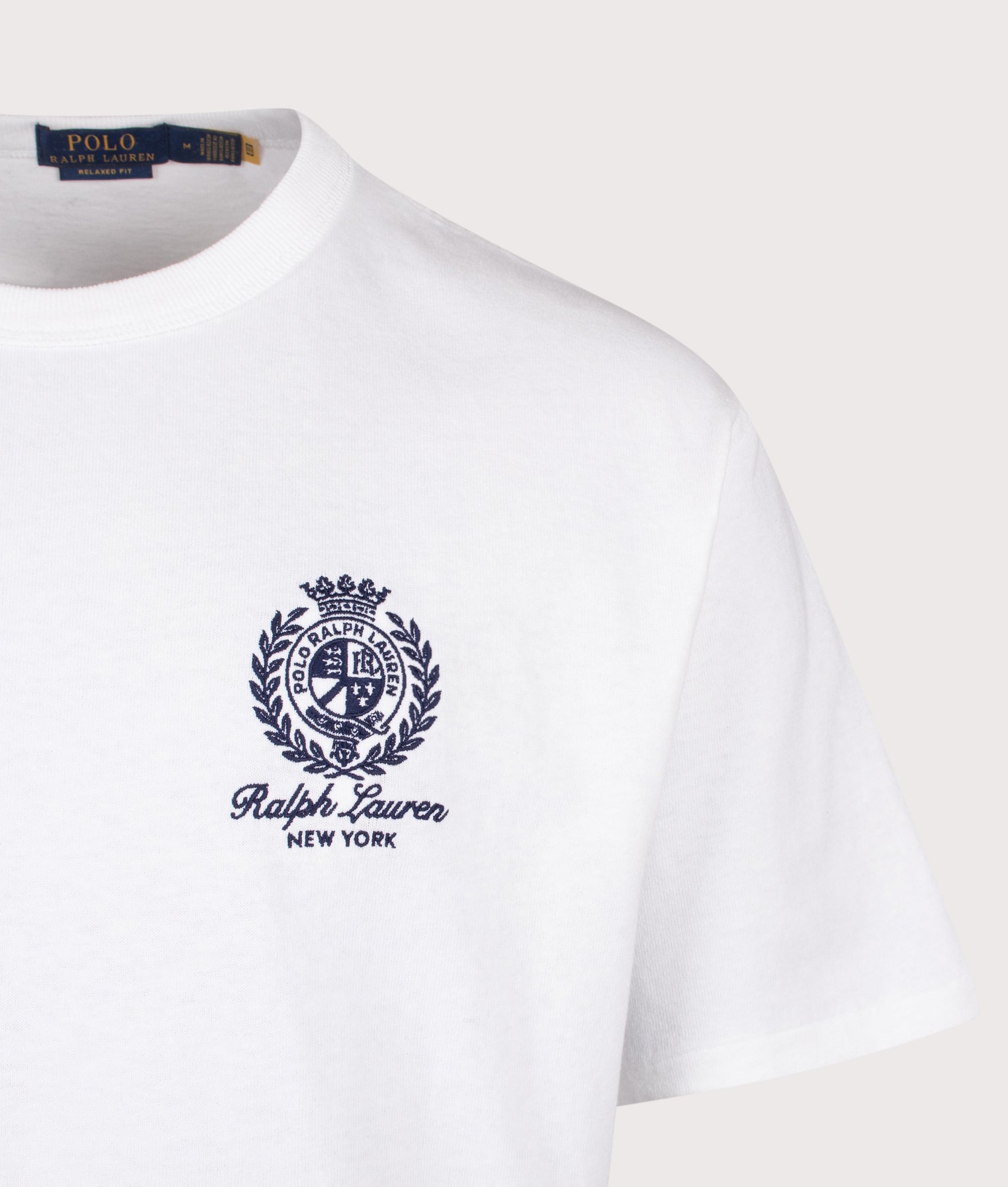 Polo Ralph Lauren Relaxed Fit 10/1 Jersey T-Shirt in White at EQVVS Menswear. Detail shot.