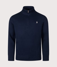 Mesh-Knit Cotton Quarter Zip Jumper: 523 Hunter Navy 