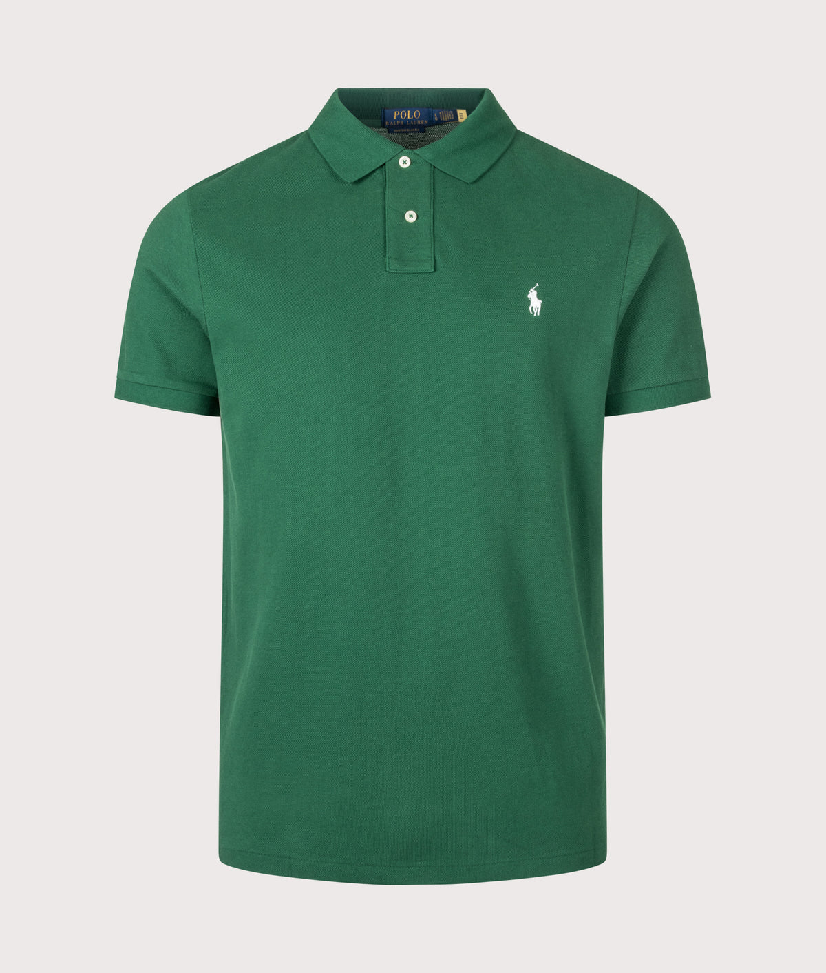 Polo Ralph Lauren Custom Slim Fit Mesh Polo Shirt in New Forest at EQVVS Menswear. Front shot.