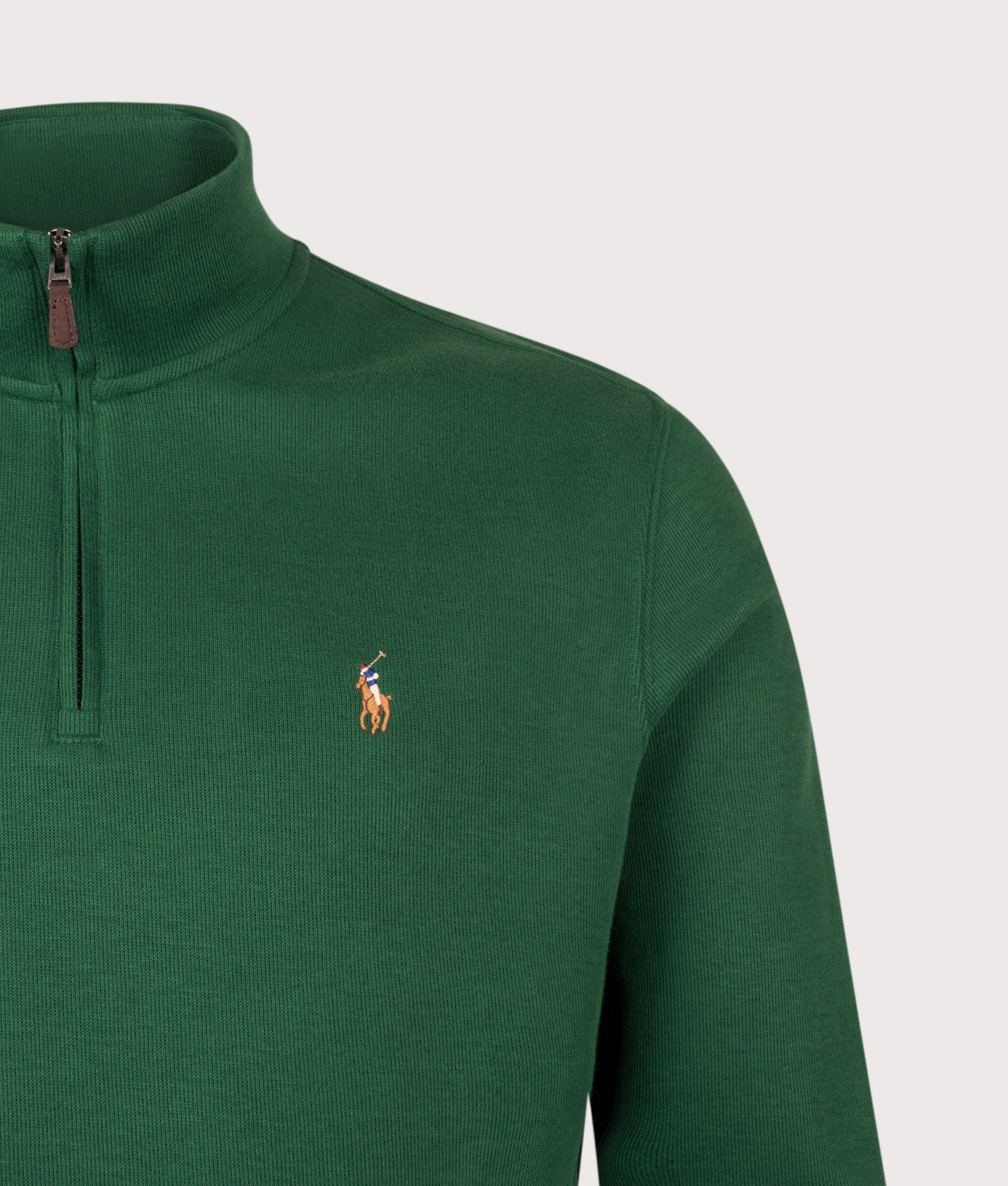 Polo Ralph Lauren Estate-Rib Quarter Zip Jumper in New Forest at EQVVS Menswear. Detail shot.