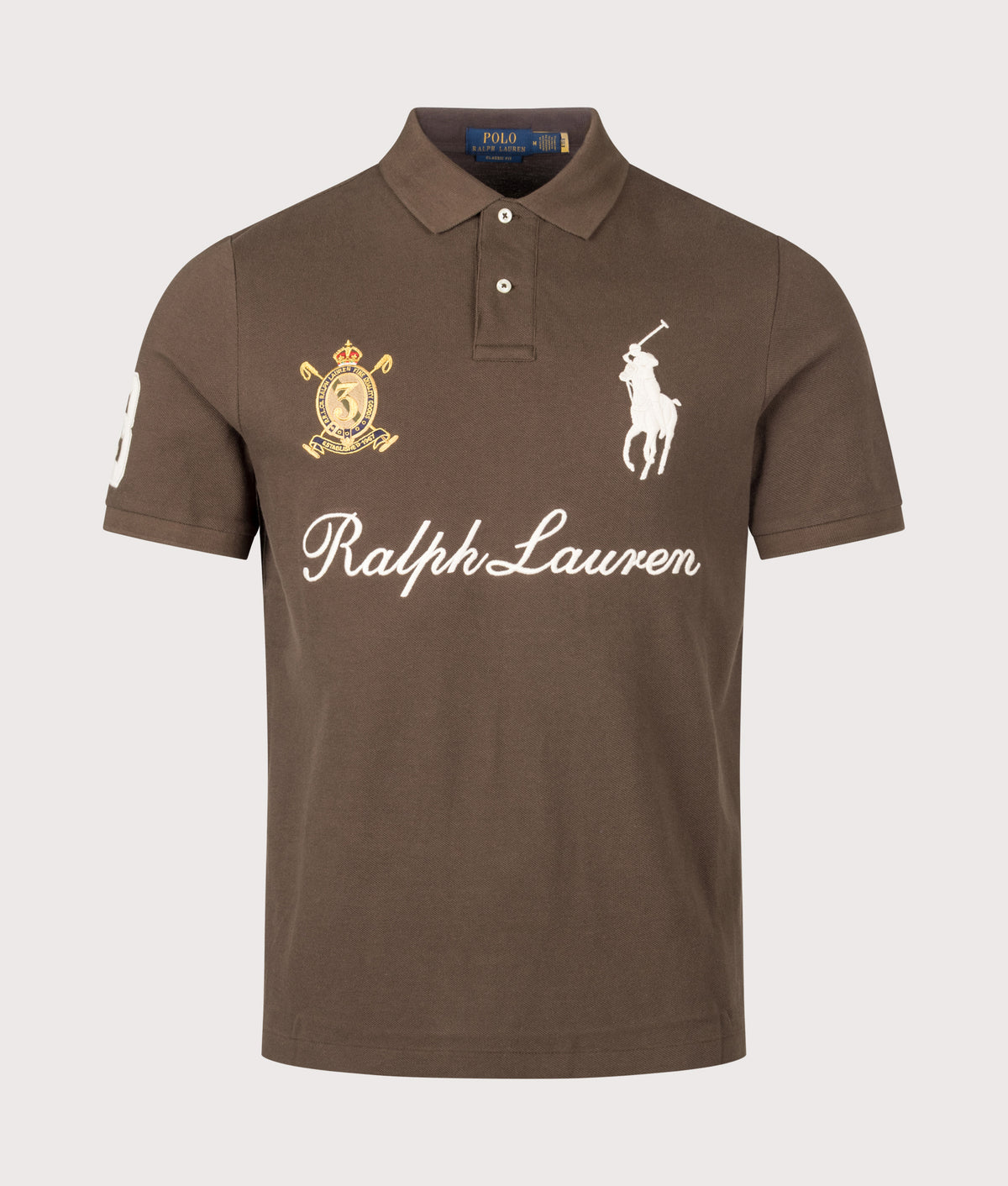 Polo Ralph Lauren Classic Fit Big Pony Mesh Polo Shirt in Nutmeg Brown at EQVVS Menswear. Front shot.