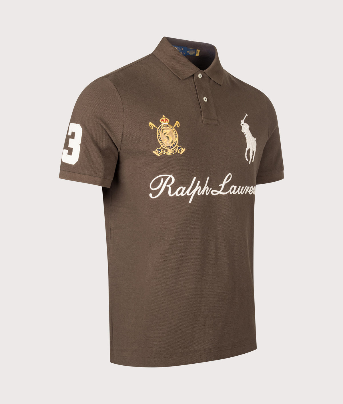Polo Ralph Lauren Classic Fit Big Pony Mesh Polo Shirt in Nutmeg Brown at EQVVS Menswear. Angled front shot.
