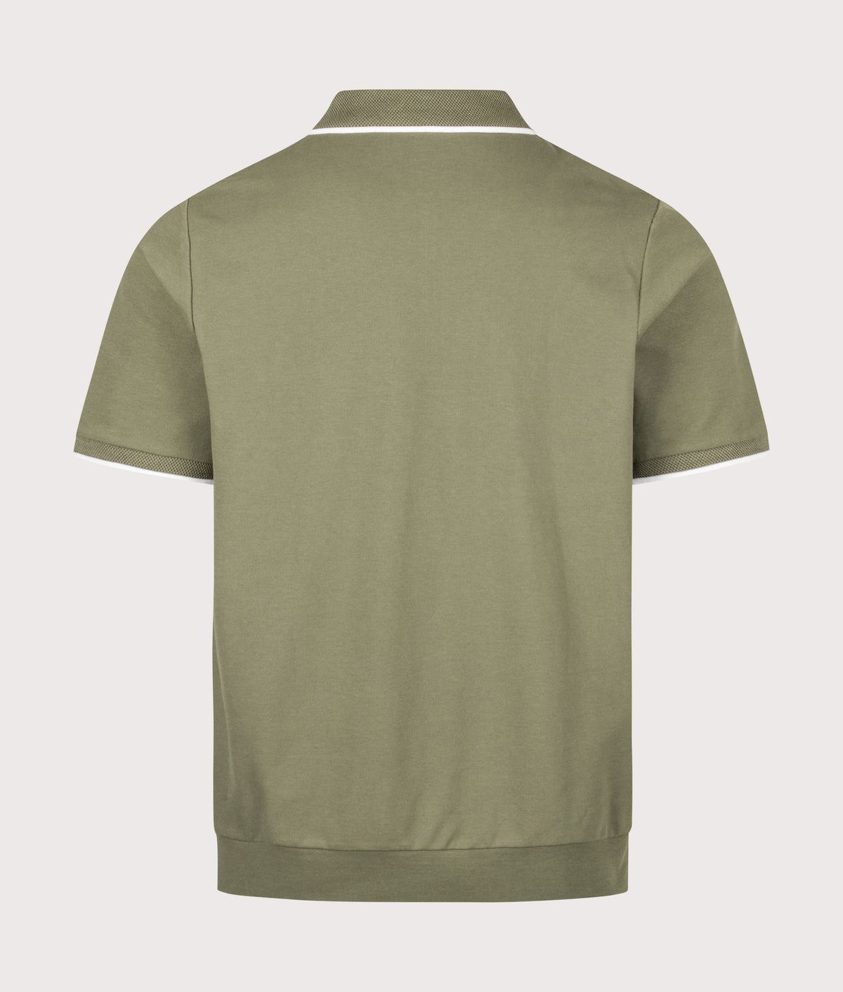 Polo Ralph Lauren Classic Fit Stretch Mesh Zip Polo Shirt in Cruise Olive at EQVVS Menswear. Back shot.