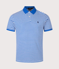 Custom Slim Fit Striped Mesh Polo Shirt: 507 New Iris Blue/White 
